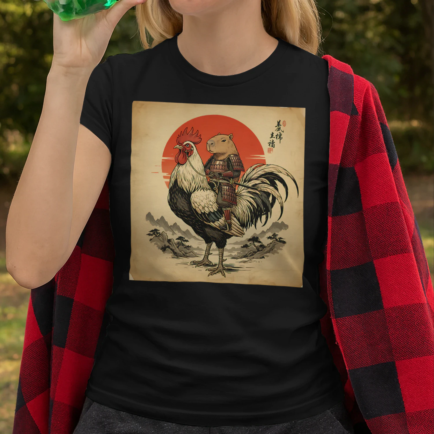 Vintage Japanese Samurai Capybara Rooster Chicken Anime Kids T Shirt CAB0777