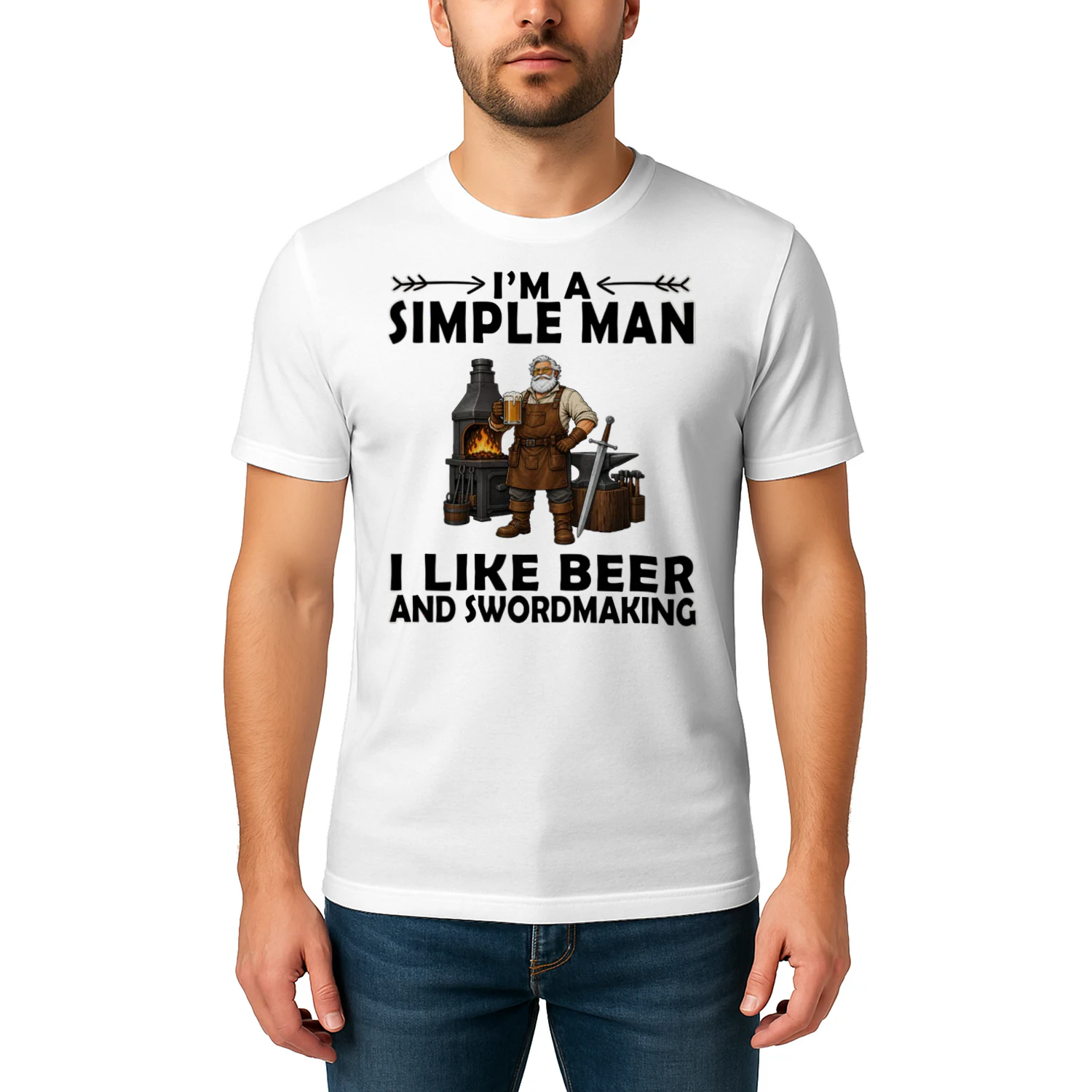 Simple Man I Like Beer And Swordmaking White V2 SWO0010