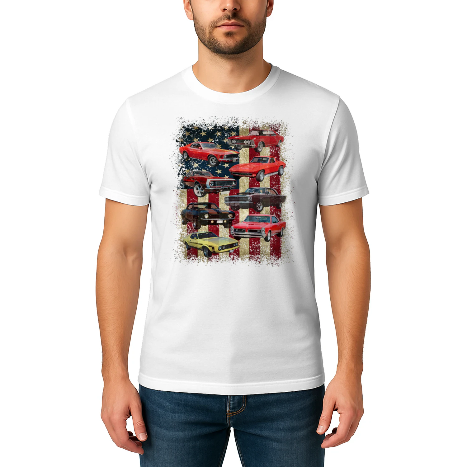 Vintage Classic Muscle Car Retro American Flag Patriotic Hot Rod T Shirt HRD0215