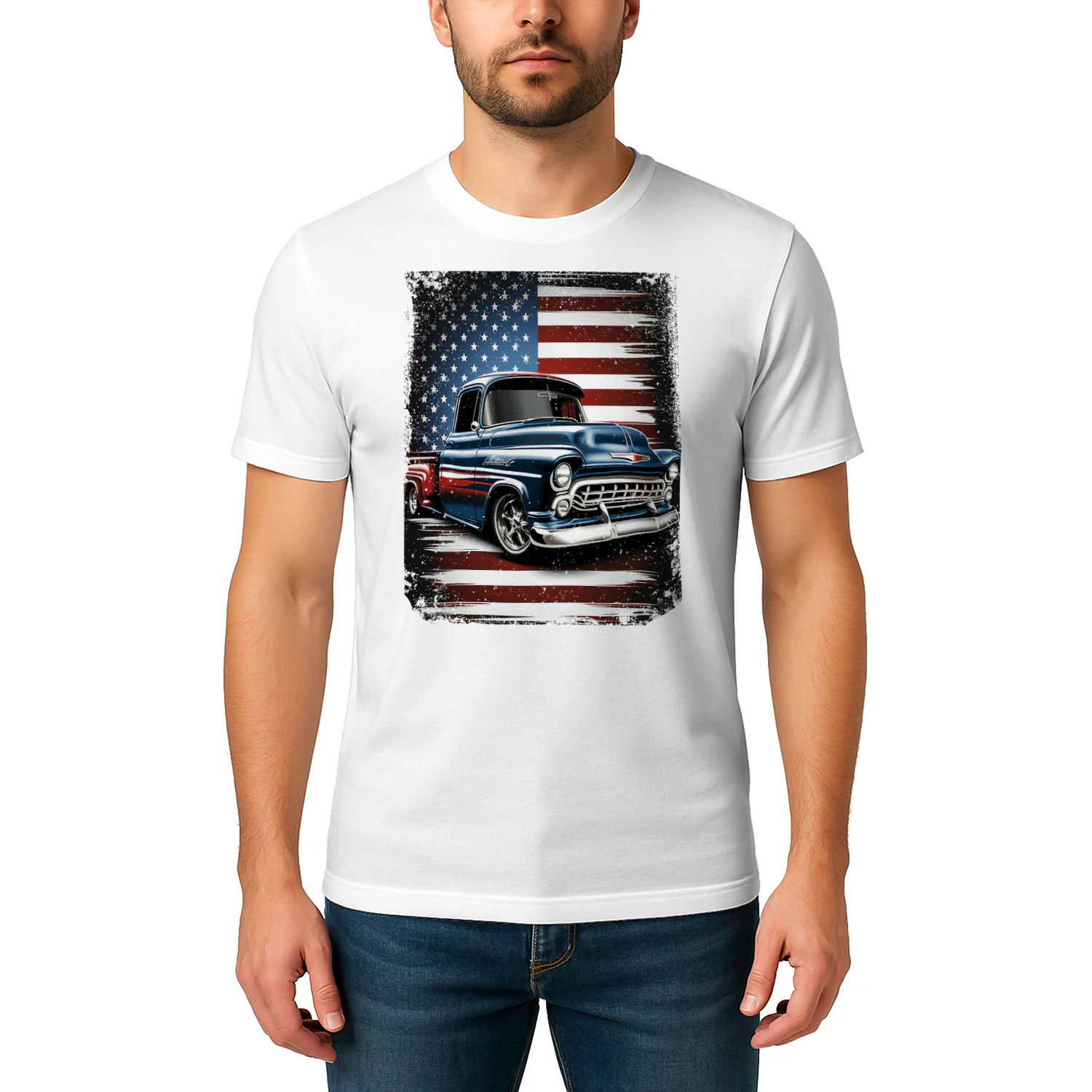 Classic Old Pickup Truck American Flag 4th Of July Patriotic Hot Rod T Shirt HRD0074