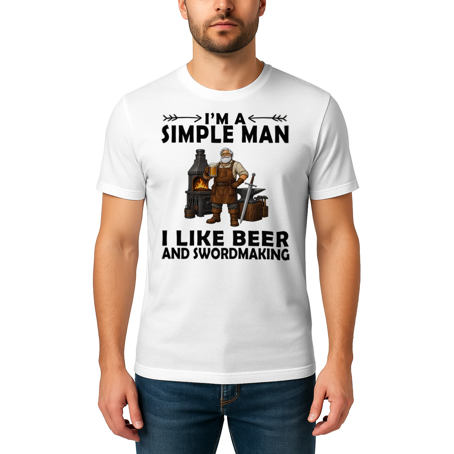Simple Man I Like Beer And Swordmaking White SWO0011