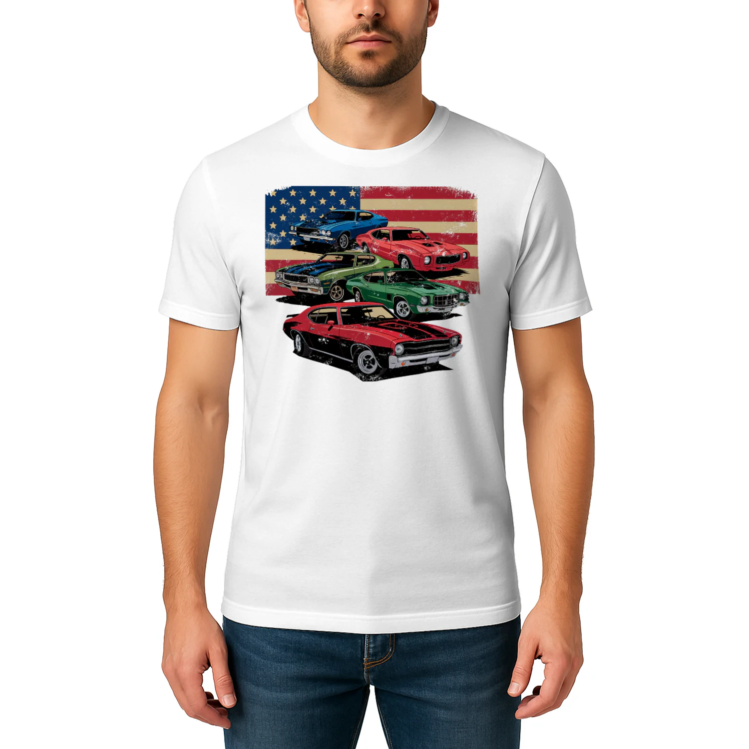 Vintage Classic Cars Muscle Car American Flag Patriotic Hot Rod T Shirt HRD0214