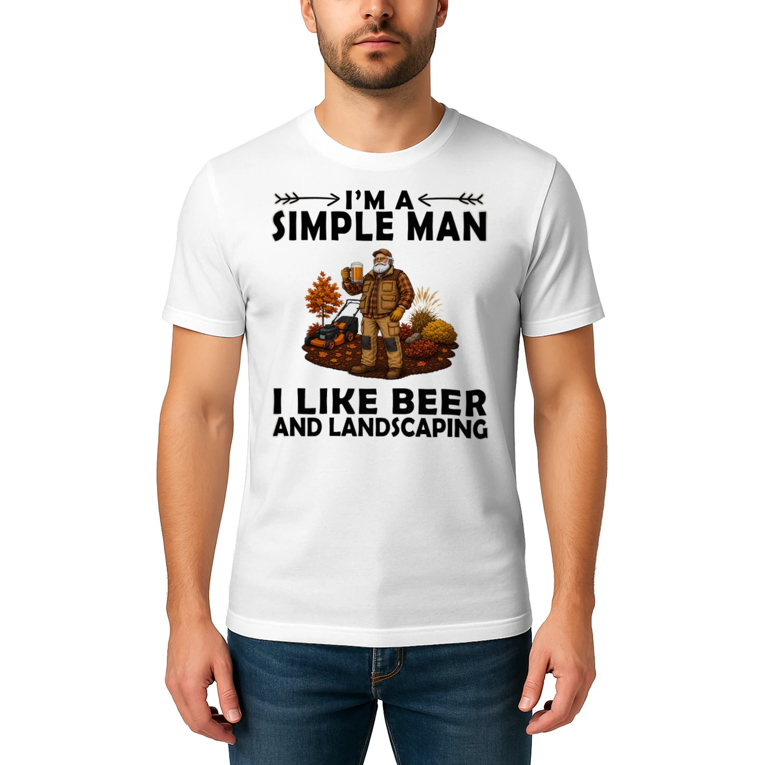 Simple Man I Like Beer And Landscaping White LAN0011