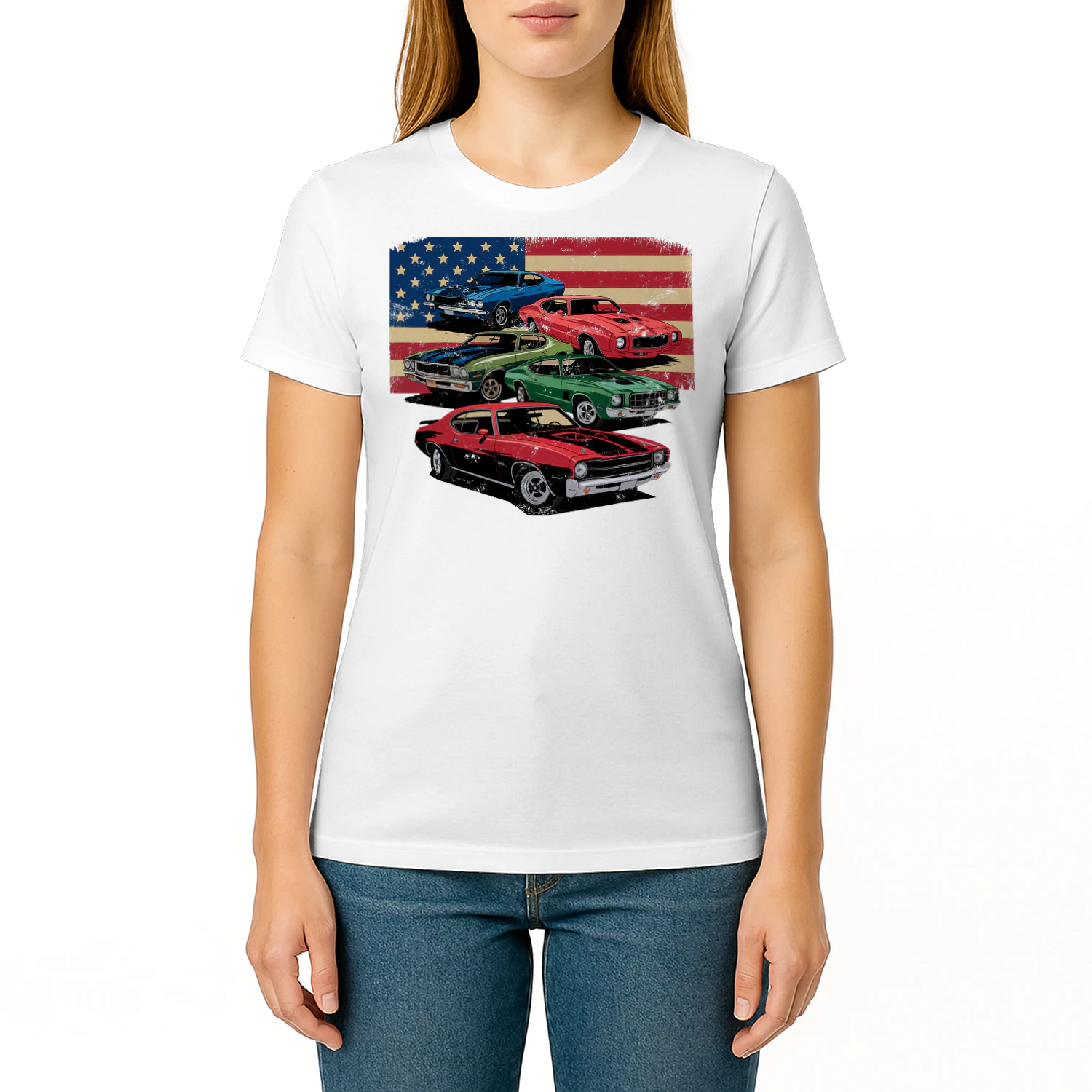 Vintage Classic Cars Muscle Car American Flag Patriotic Hot Rod T Shirt HRD0214