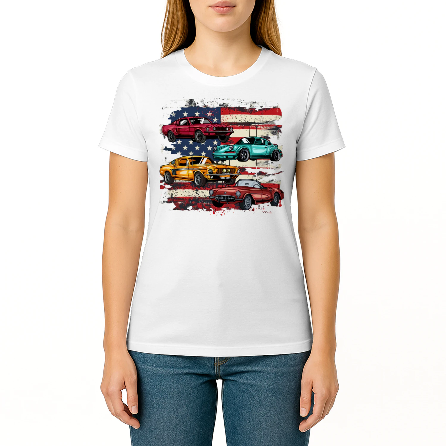Classic Muscle Car Retro American Flag Patriotic Vintage Hot Rod T Shirt HRD0072