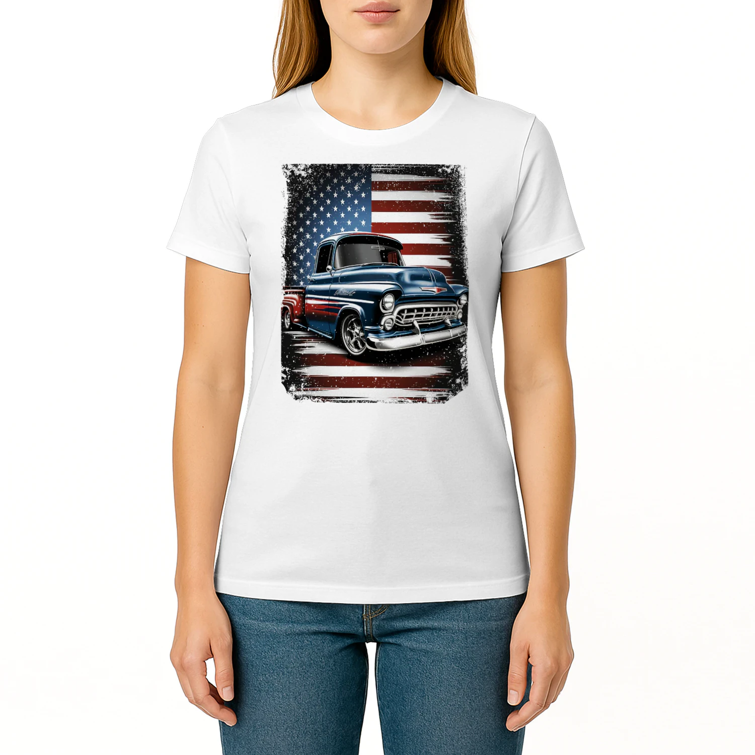 Classic Old Pickup Truck American Flag 4th Of July Patriotic Hot Rod T Shirt HRD0074
