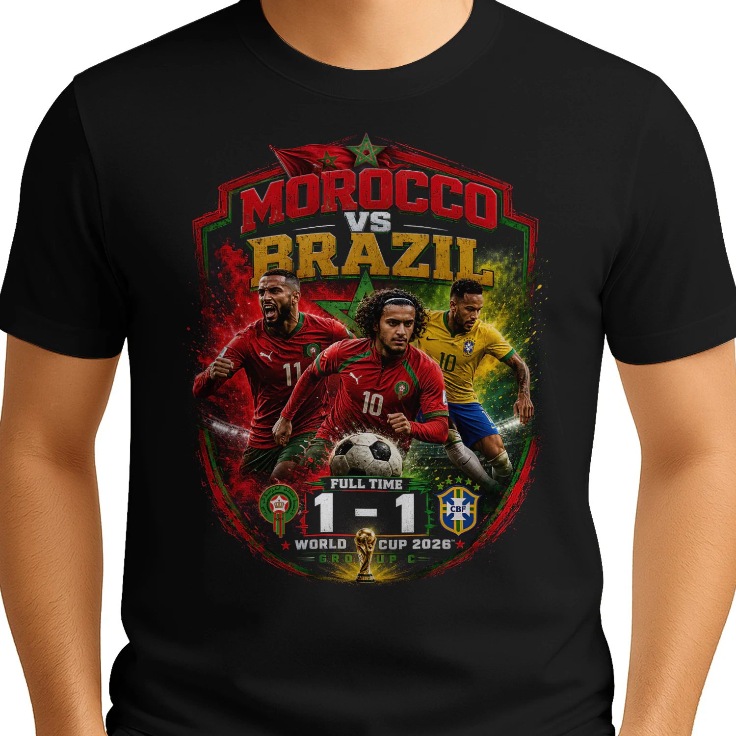 Morocco vs Brazil 1-1 Football Match T-Shirt