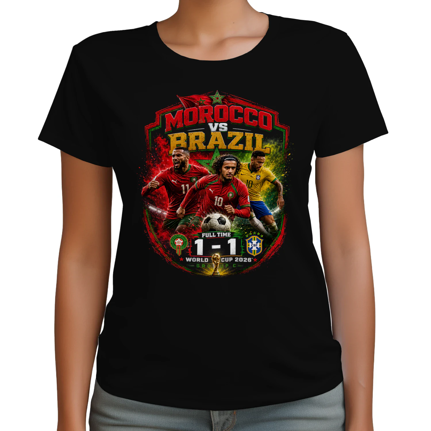Morocco vs Brazil 1-1 Football Match T-Shirt