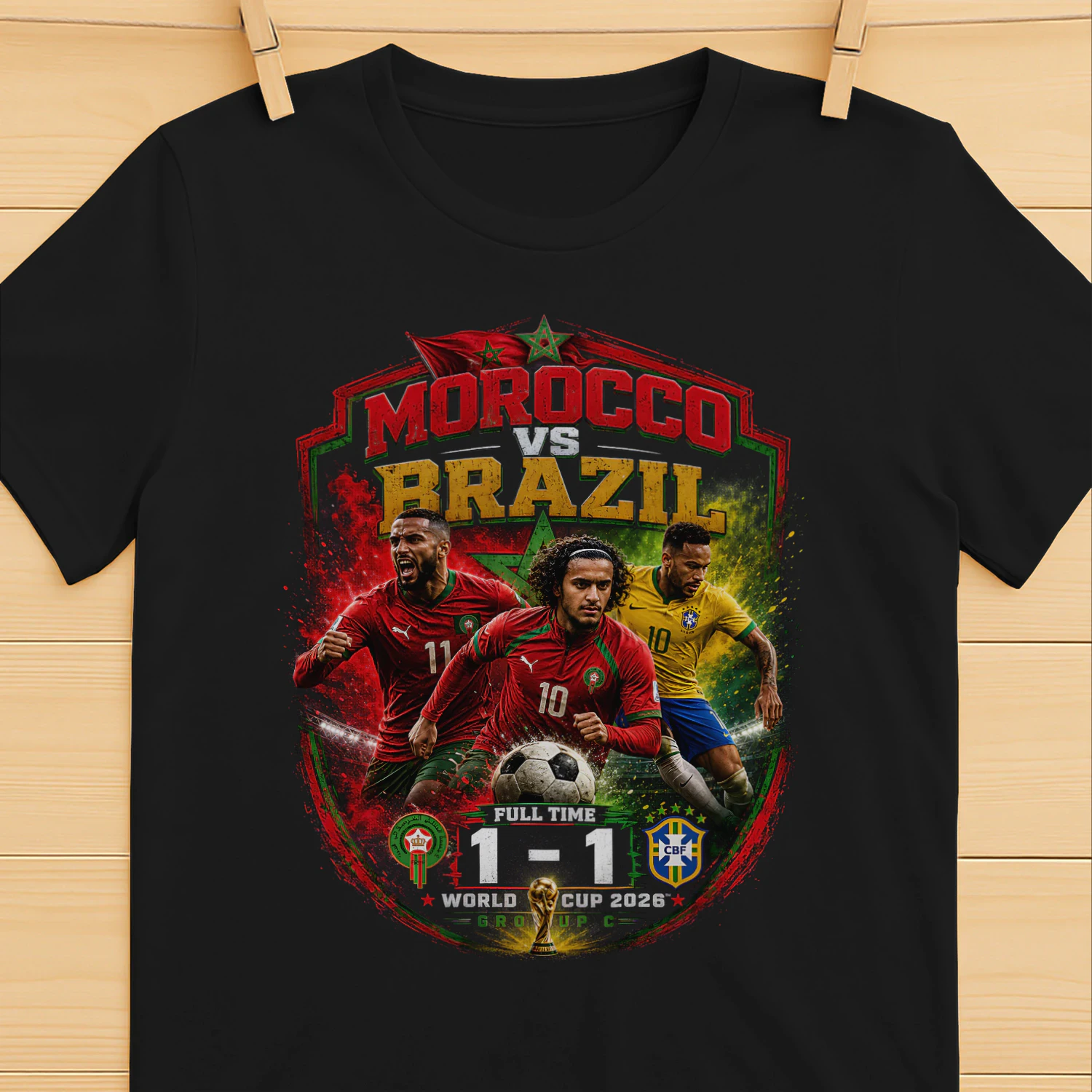 Morocco vs Brazil 1-1 Football Match T-Shirt