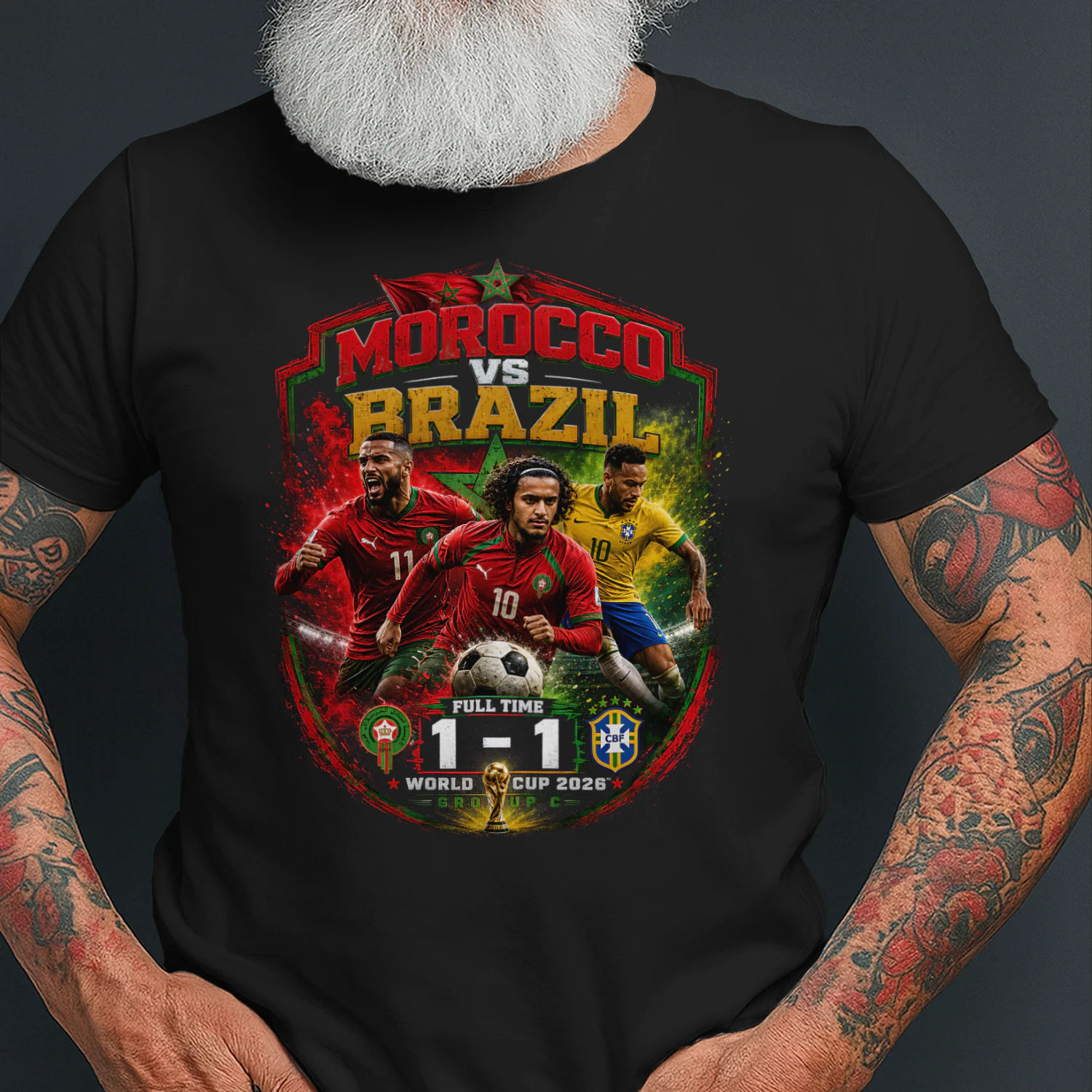 Morocco vs Brazil 1-1 Football Match T-Shirt