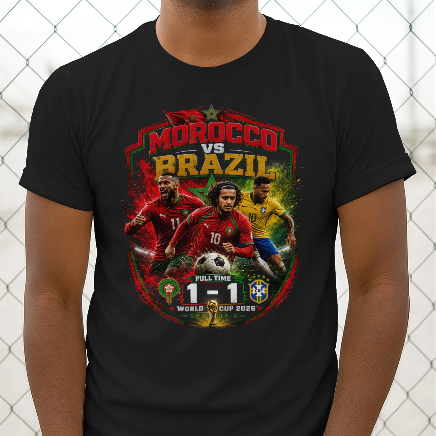 Morocco vs Brazil 1-1 Football Match T-Shirt