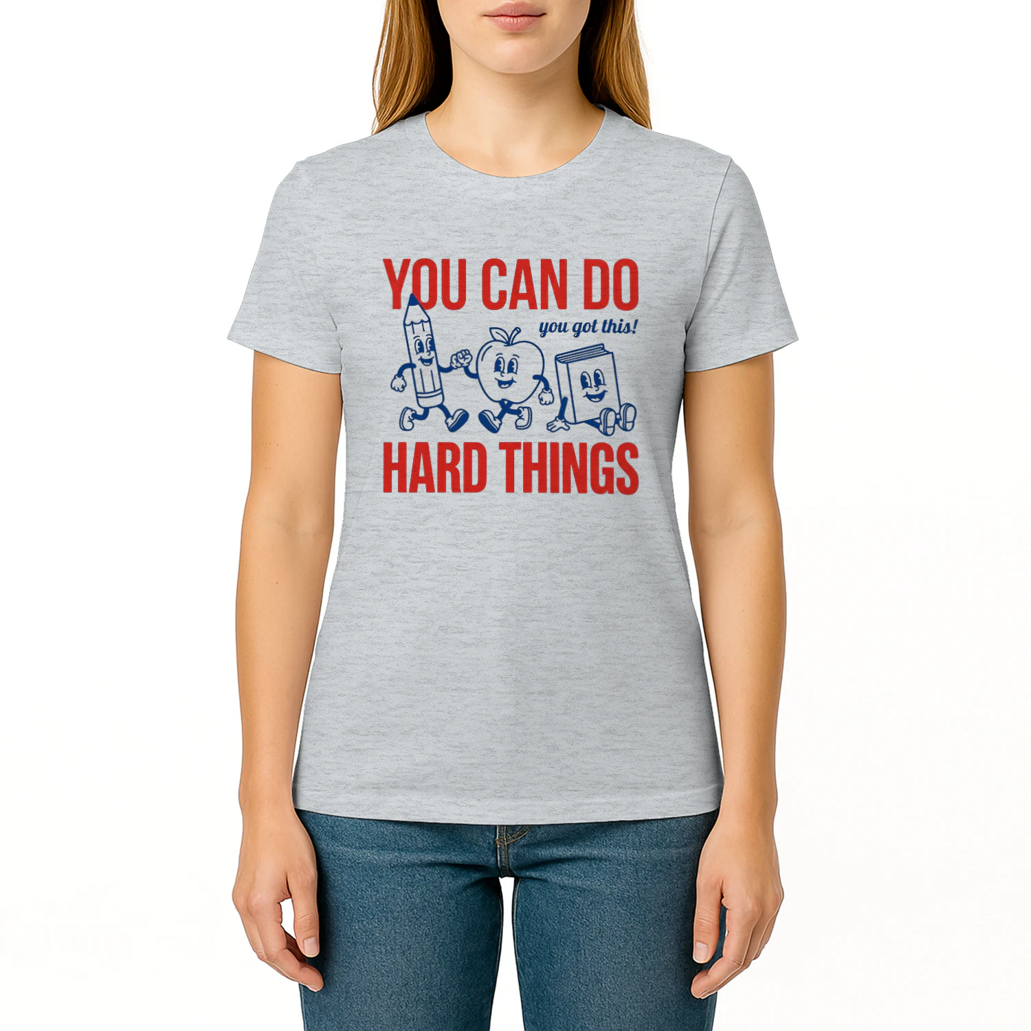 Design sans titre (13)You Can Do Hard Things T-Shirt, Motivational Retro School Tee with Pencil Apple Book Characters, Teacher & Student Gift Shirt – Get Yours! ✏️📚