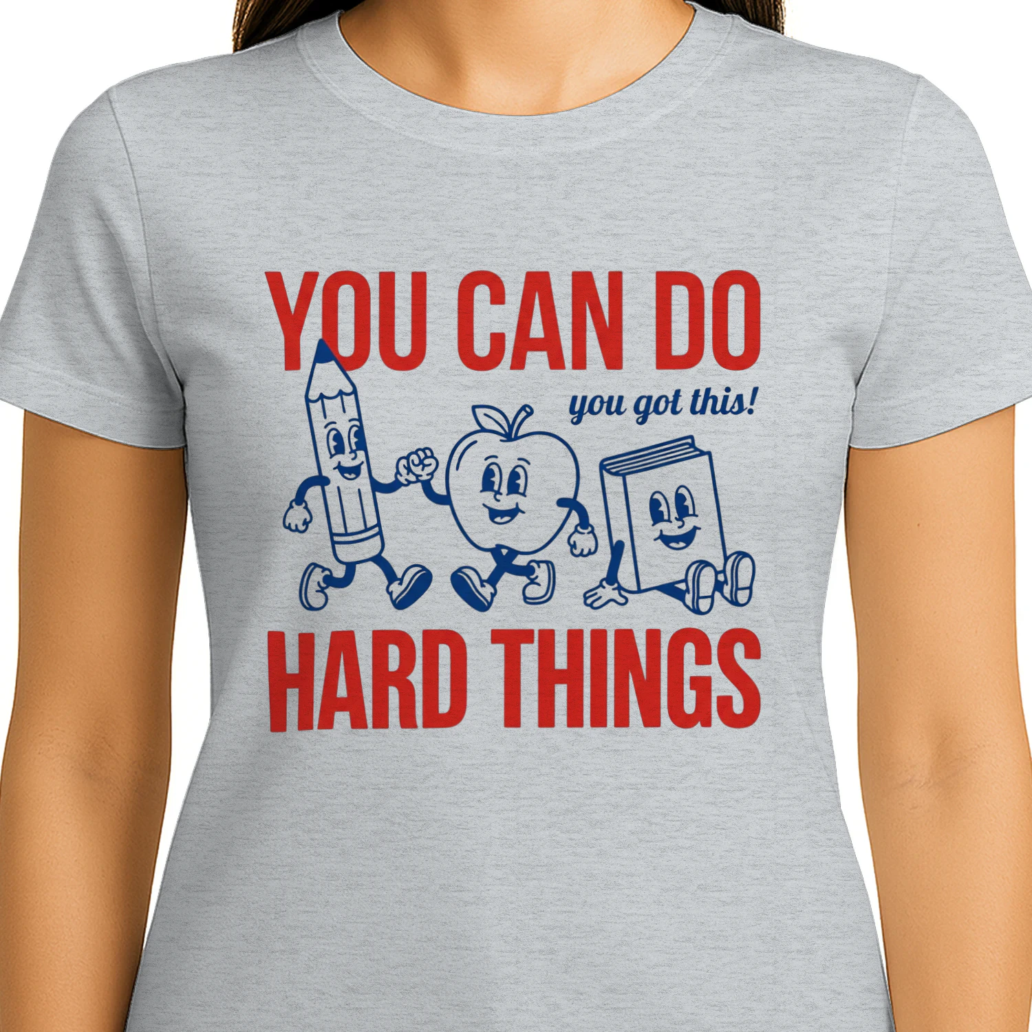 Design sans titre (13)You Can Do Hard Things T-Shirt, Motivational Retro School Tee with Pencil Apple Book Characters, Teacher & Student Gift Shirt – Get Yours! ✏️📚