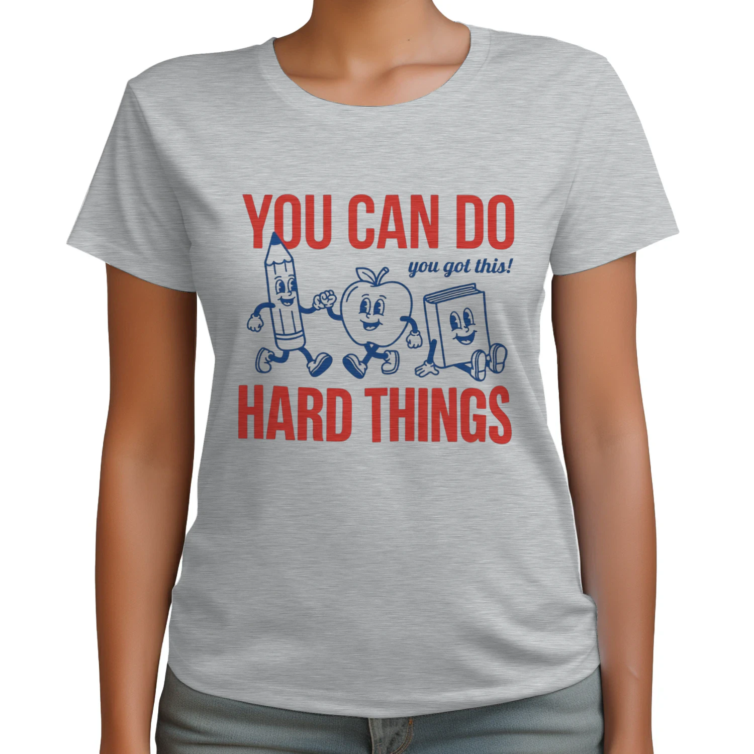 Design sans titre (13)You Can Do Hard Things T-Shirt, Motivational Retro School Tee with Pencil Apple Book Characters, Teacher & Student Gift Shirt – Get Yours! ✏️📚