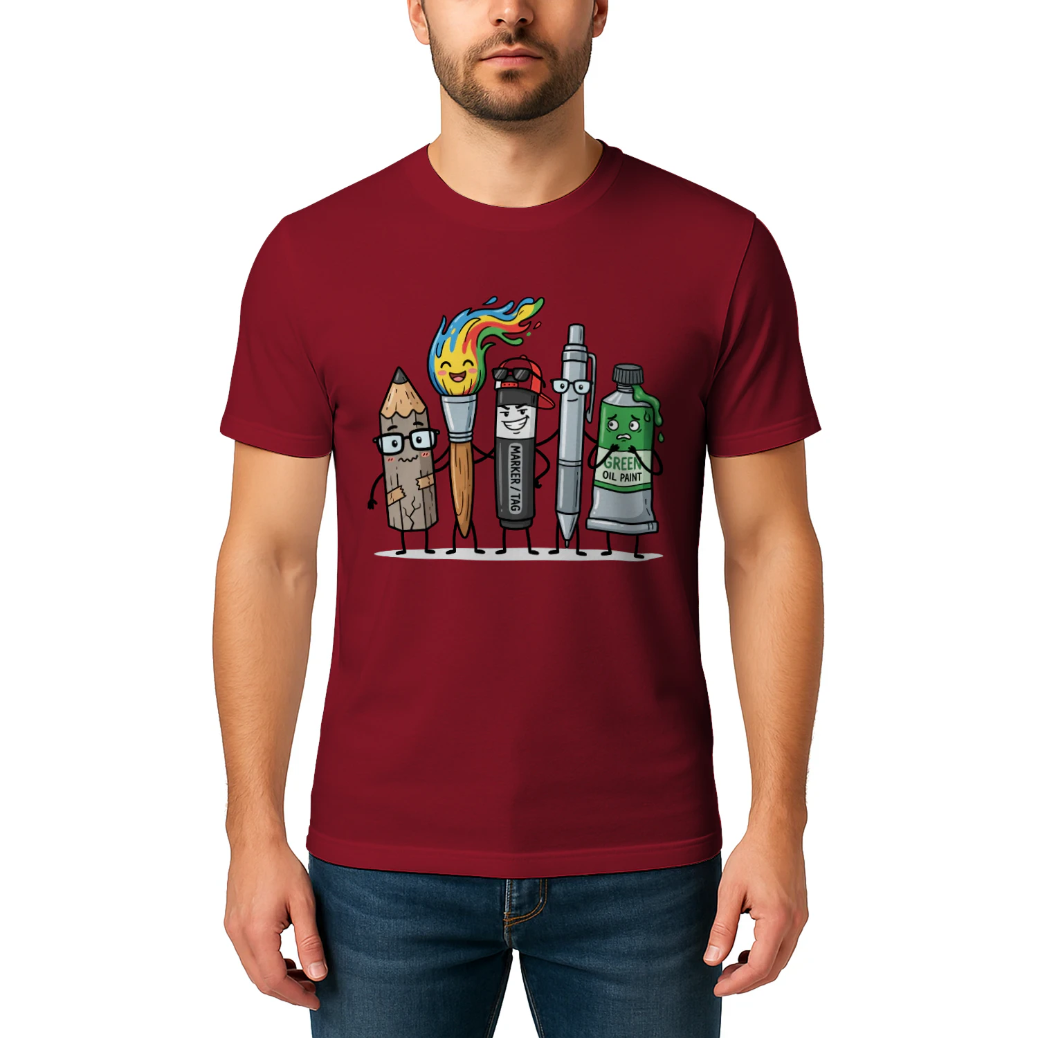 Funny Art Supply Squad Classic Unisex T-shirt, Cute Pencil Paintbrush Marker Characters Tee for Artists & Art Teachers, Creative Gift Shirt – Shop Today! 🎨✏️