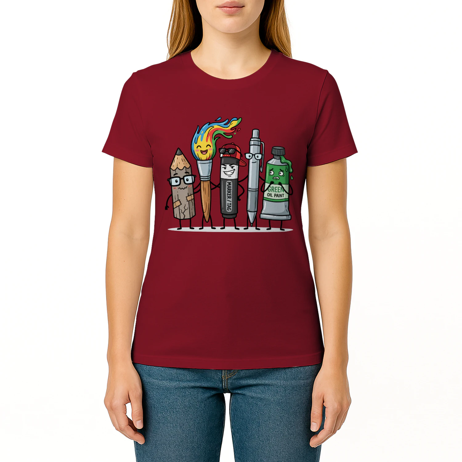 Funny Art Supply Squad Classic Unisex T-shirt, Cute Pencil Paintbrush Marker Characters Tee for Artists & Art Teachers, Creative Gift Shirt – Shop Today! 🎨✏️