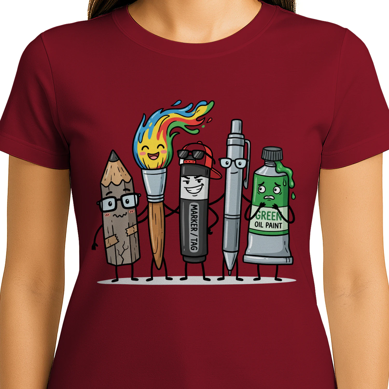 Funny Art Supply Squad Classic Unisex T-shirt, Cute Pencil Paintbrush Marker Characters Tee for Artists & Art Teachers, Creative Gift Shirt – Shop Today! 🎨✏️