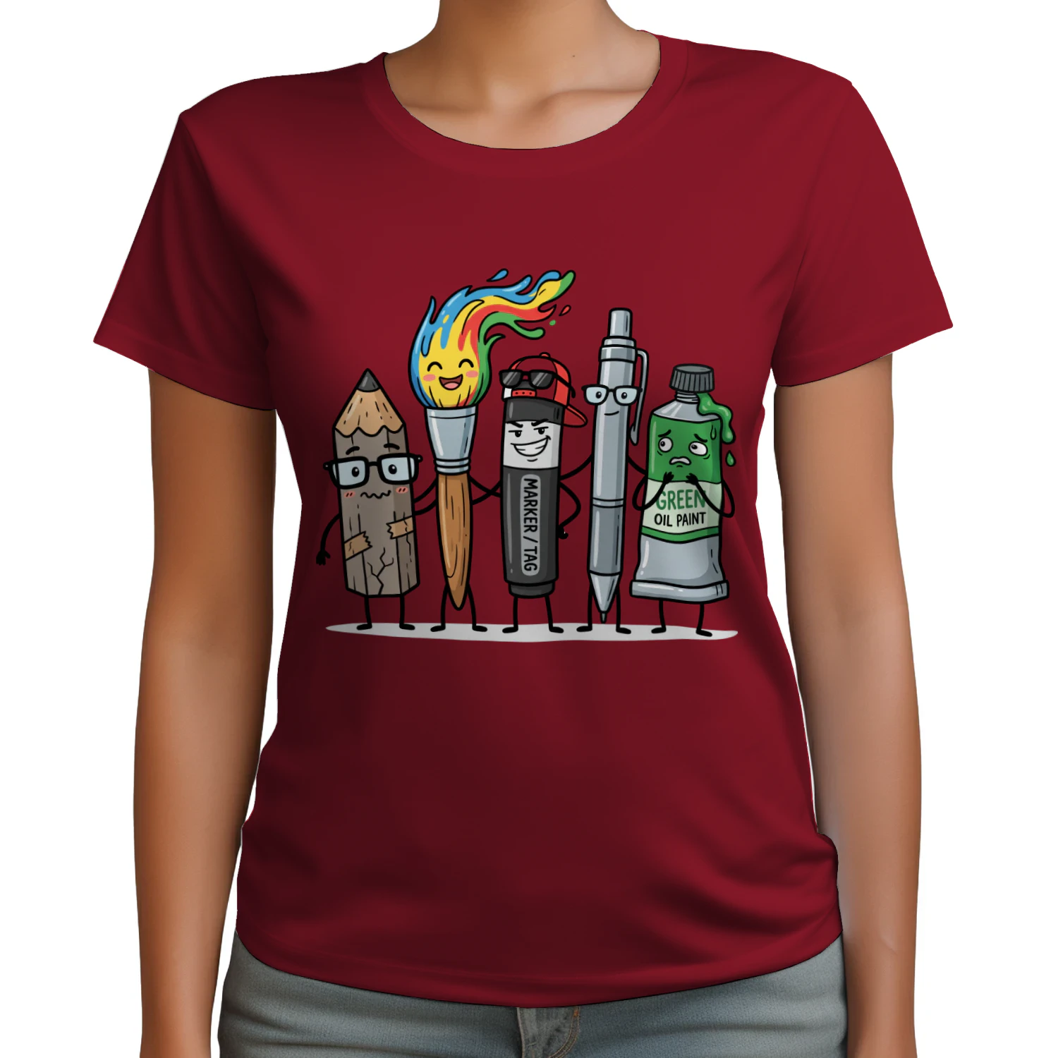 Funny Art Supply Squad Classic Unisex T-shirt, Cute Pencil Paintbrush Marker Characters Tee for Artists & Art Teachers, Creative Gift Shirt – Shop Today! 🎨✏️
