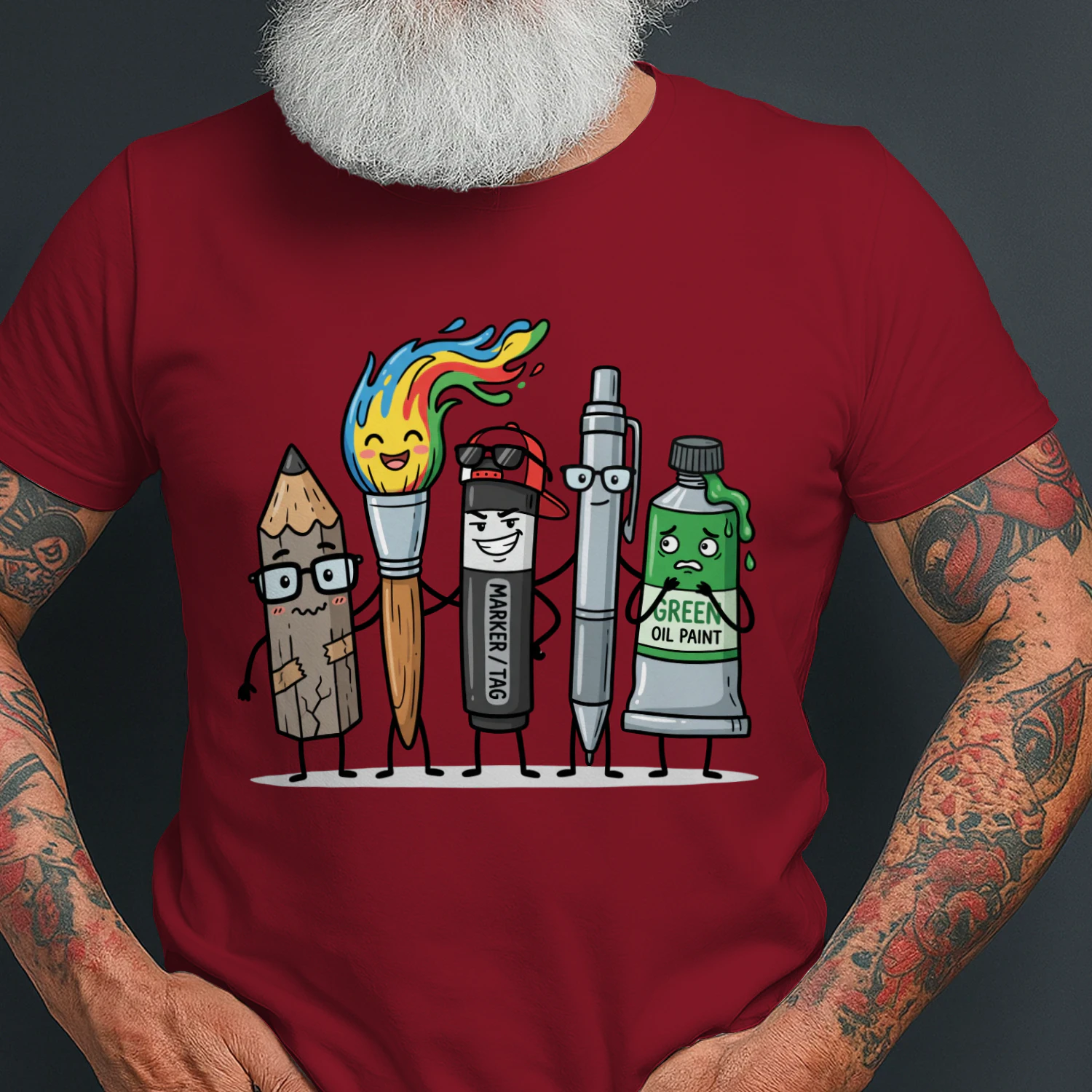 Funny Art Supply Squad Classic Unisex T-shirt, Cute Pencil Paintbrush Marker Characters Tee for Artists & Art Teachers, Creative Gift Shirt – Shop Today! 🎨✏️