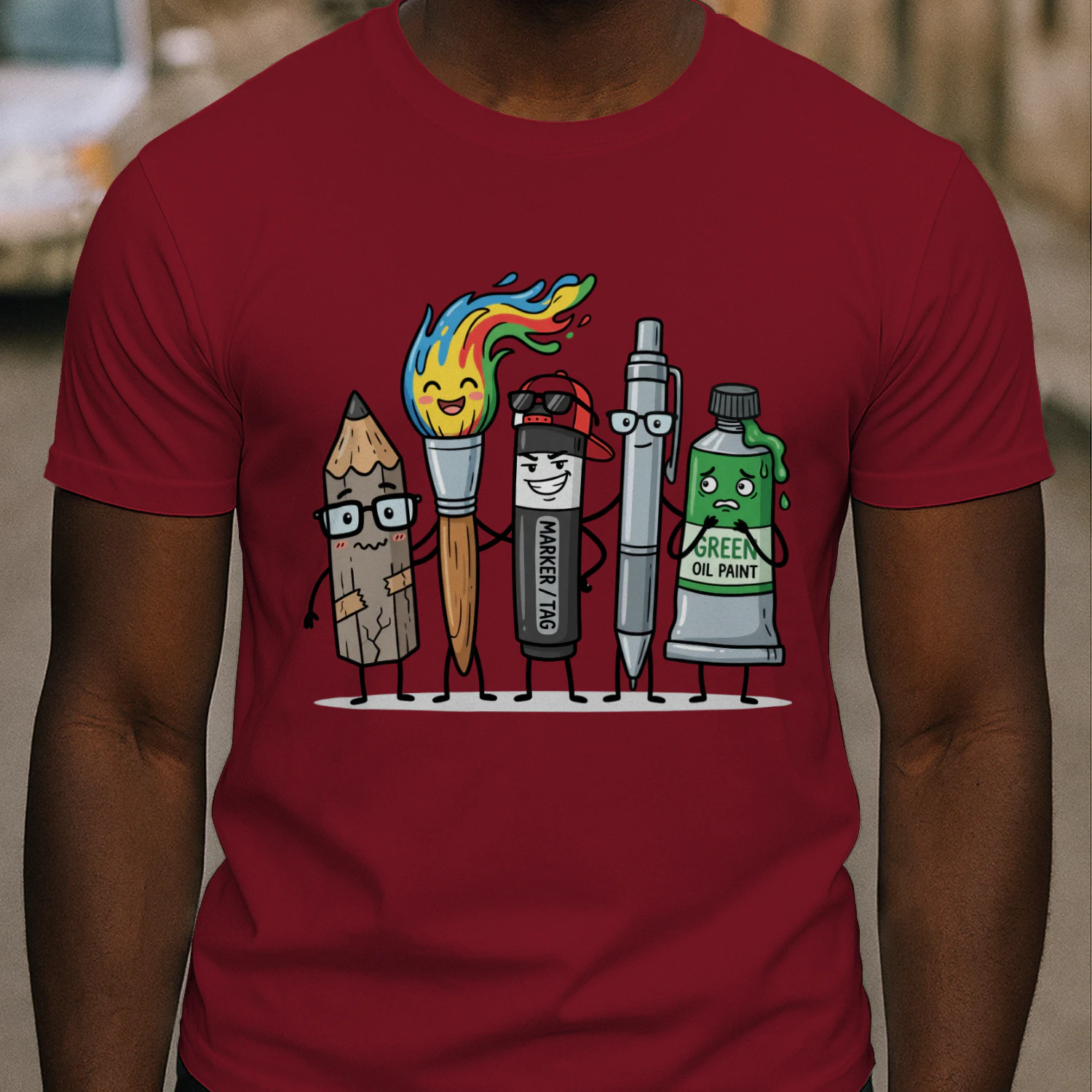 Funny Art Supply Squad Classic Unisex T-shirt, Cute Pencil Paintbrush Marker Characters Tee for Artists & Art Teachers, Creative Gift Shirt – Shop Today! 🎨✏️