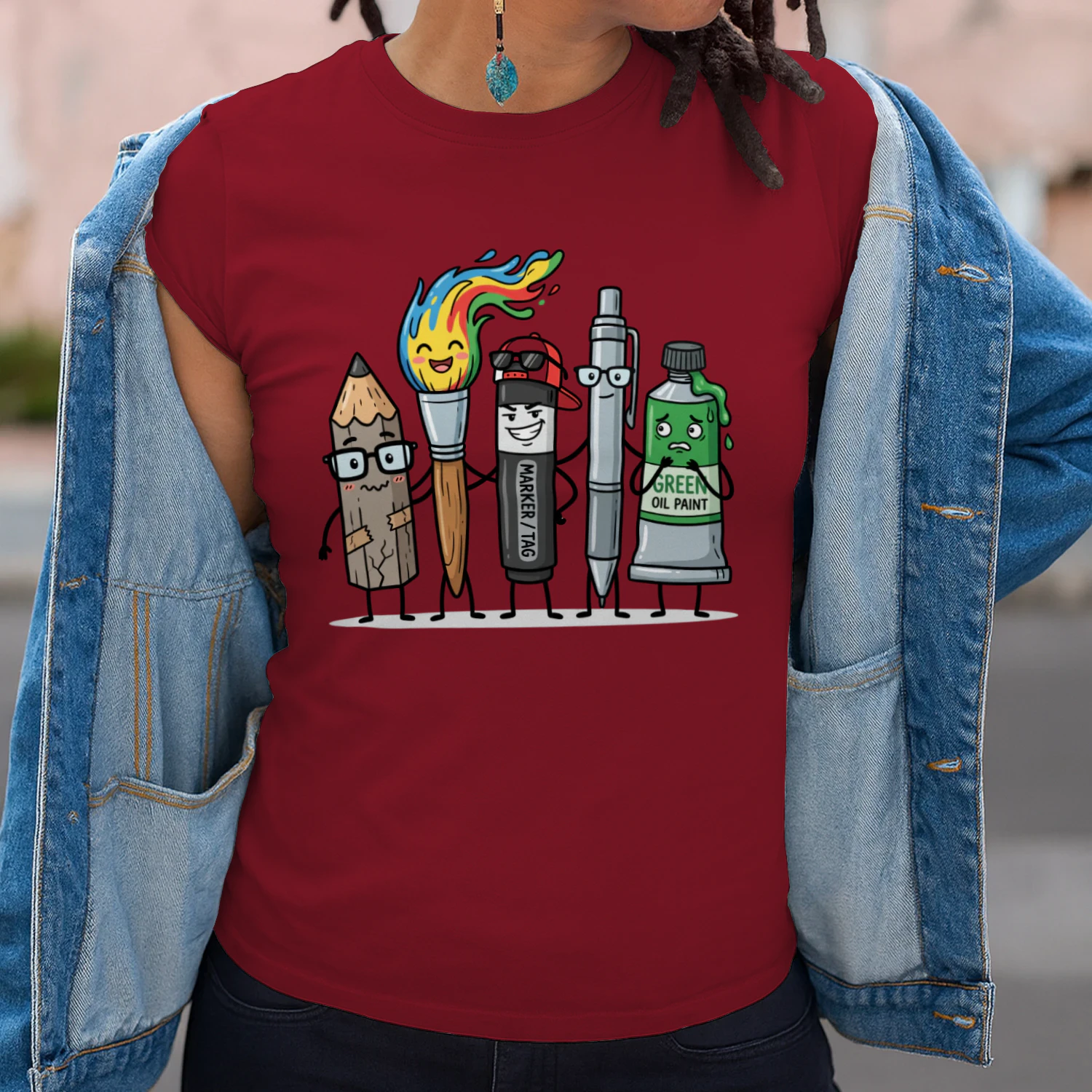 Funny Art Supply Squad Classic Unisex T-shirt, Cute Pencil Paintbrush Marker Characters Tee for Artists & Art Teachers, Creative Gift Shirt – Shop Today! 🎨✏️