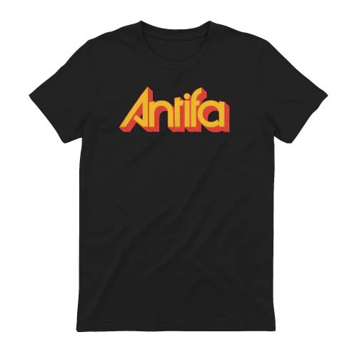 Antifa Retro 70s Style T-Shirt | Bold Red & Yellow Graphic Tee | Black Unisex