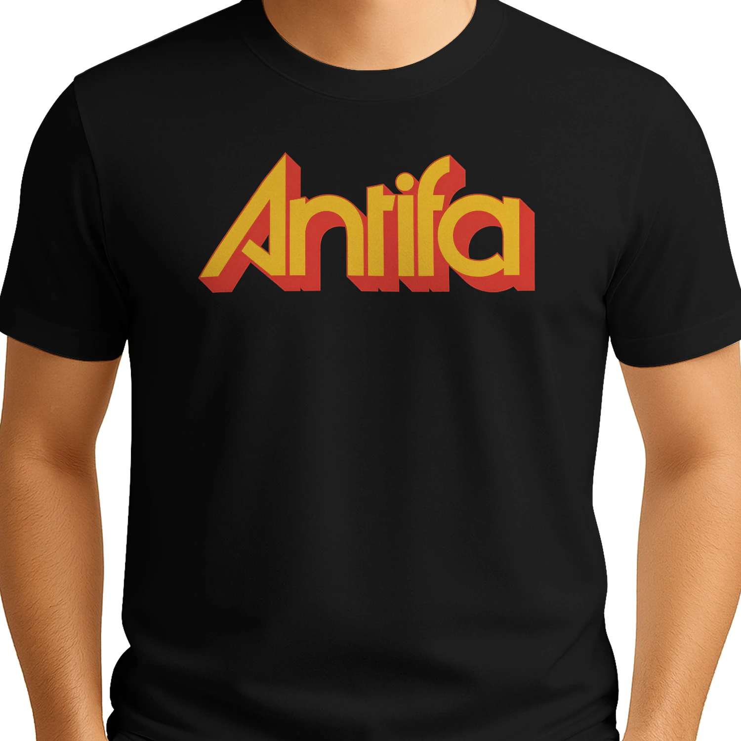 Antifa Retro 70s Style T-Shirt | Bold Red & Yellow Graphic Tee | Black Unisex
