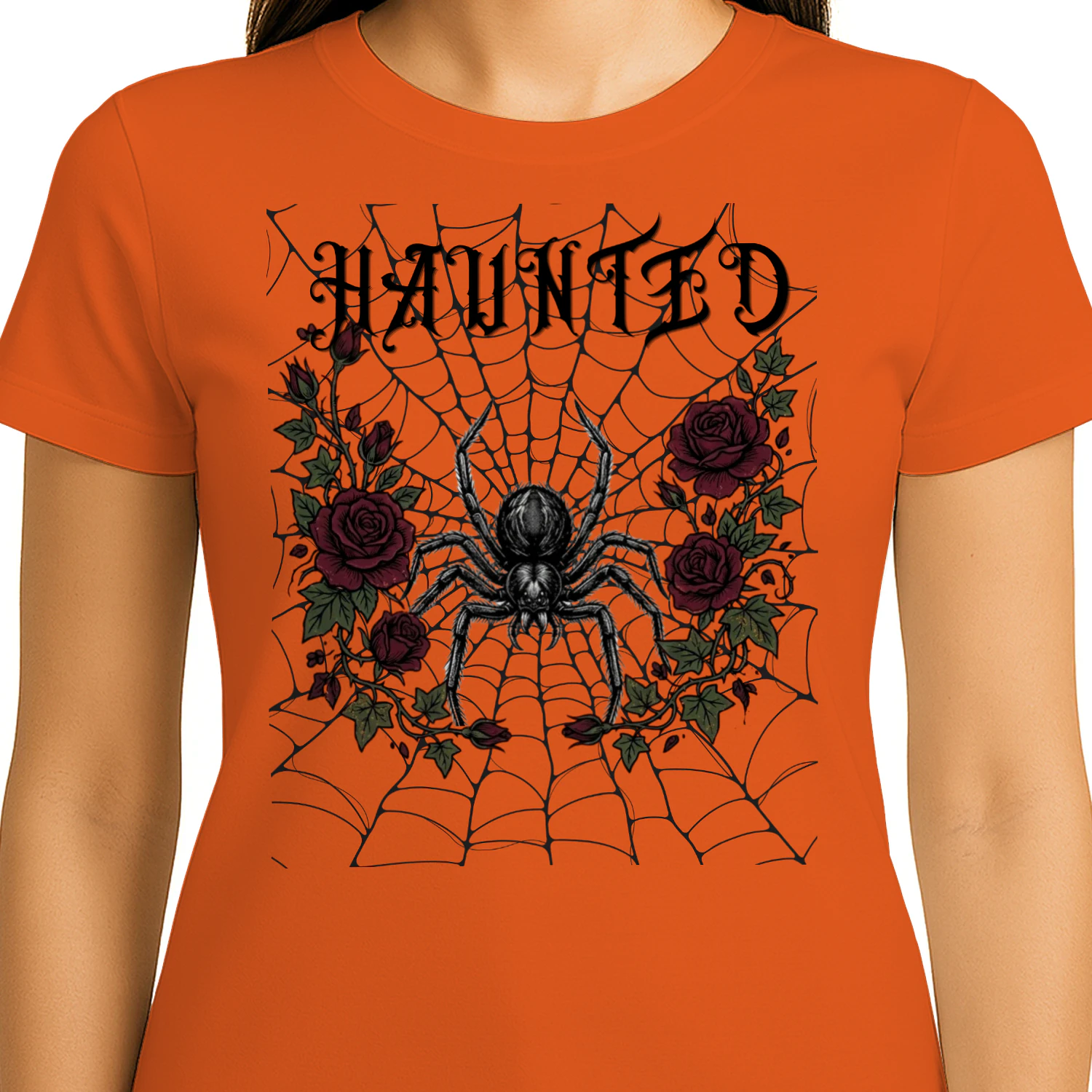 Haunted Spider & Roses | Spooky Gothic Halloween Graphic Tee Product