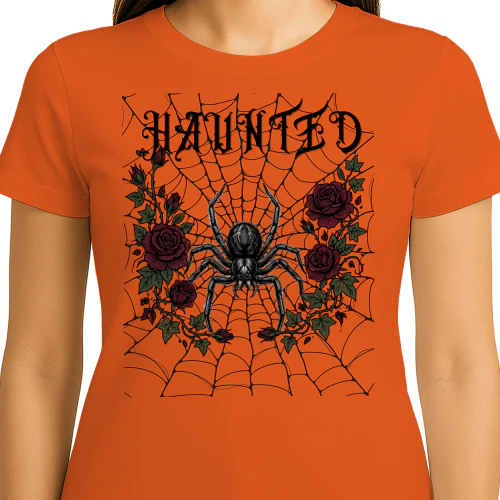 Haunted Spider & Roses T-Shirt | Spooky Gothic Halloween Graphic Tee