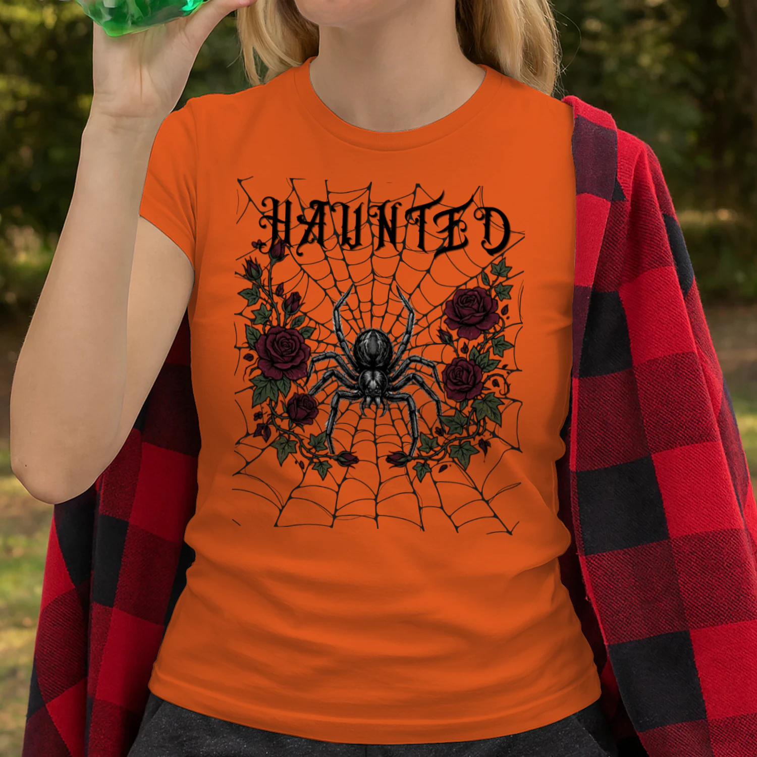 Haunted Spider & Roses | Spooky Gothic Halloween Graphic Tee Product