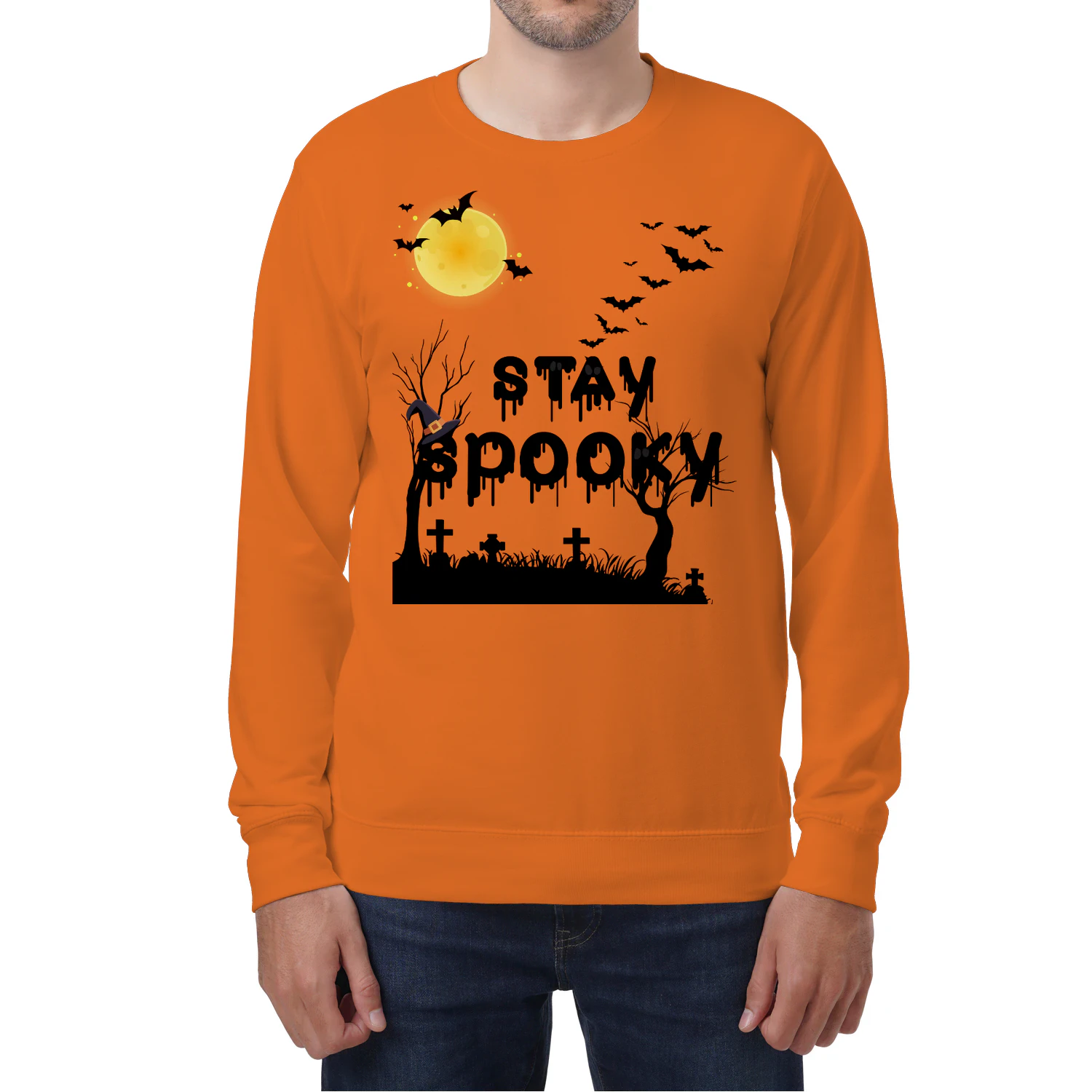 STAY SPOOKY Halloween Sweatshirt – Spooky Season Moon & Bats Crewneck