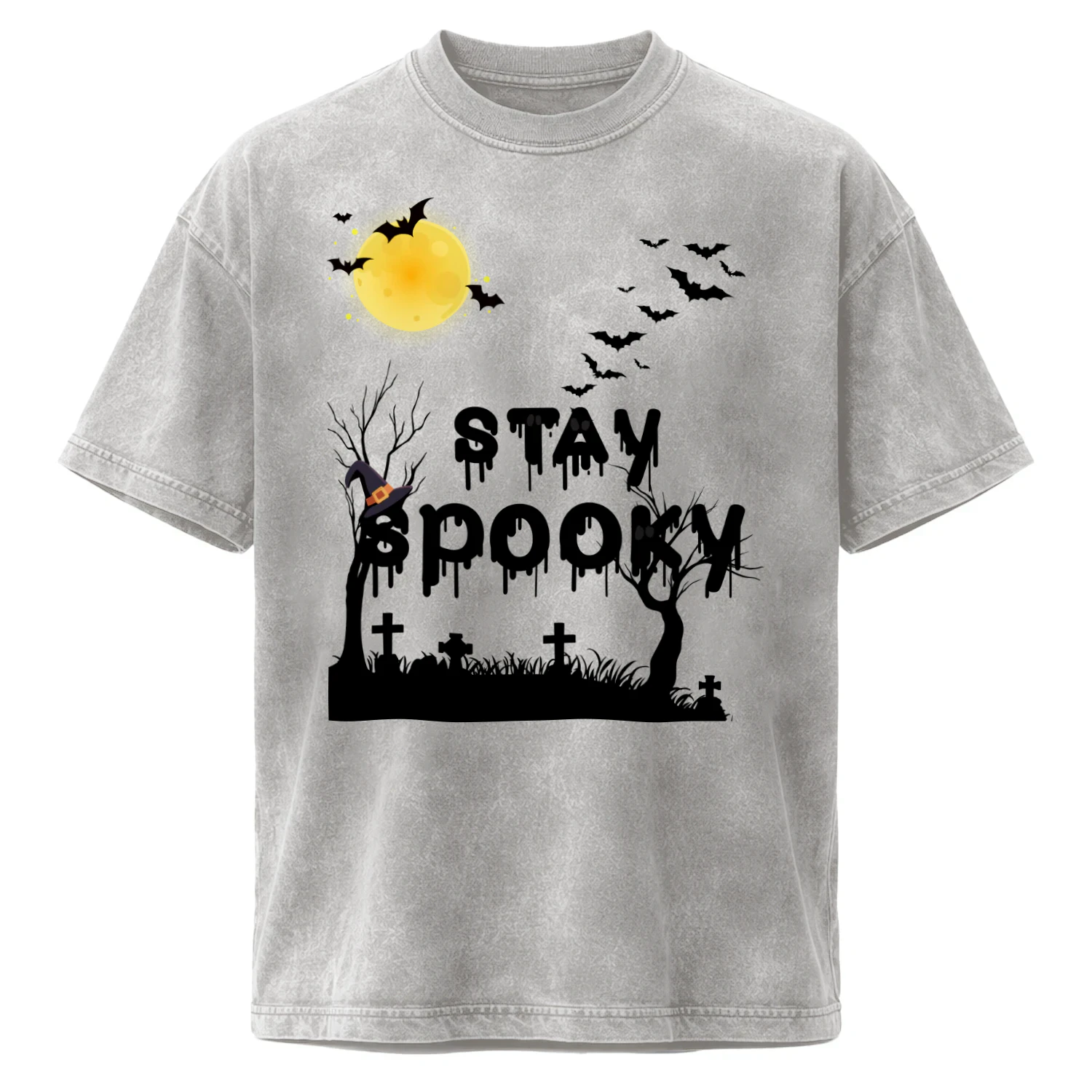 Spooky Season Halloween Acid Washed Crew Neck T-shirt