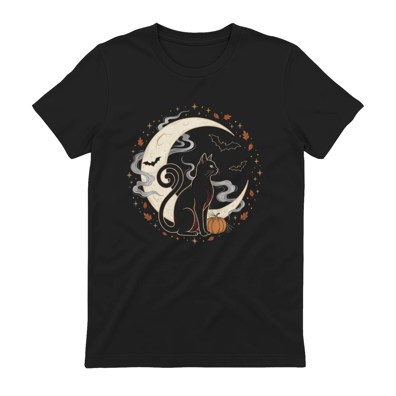 Black Cat Crescent Moon Halloween T-Shirt