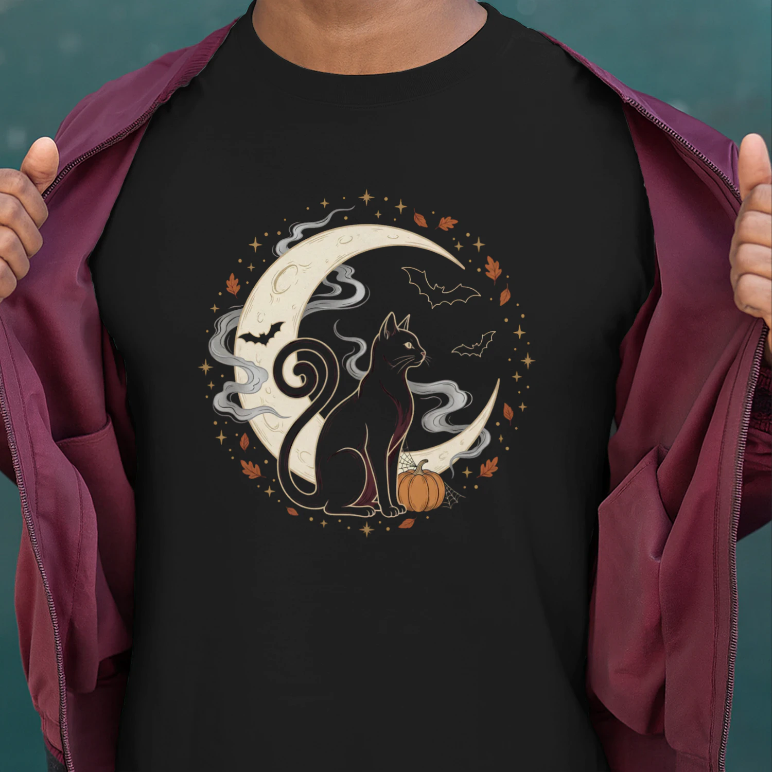 Black Cat Crescent Moon Halloween T-Shirt