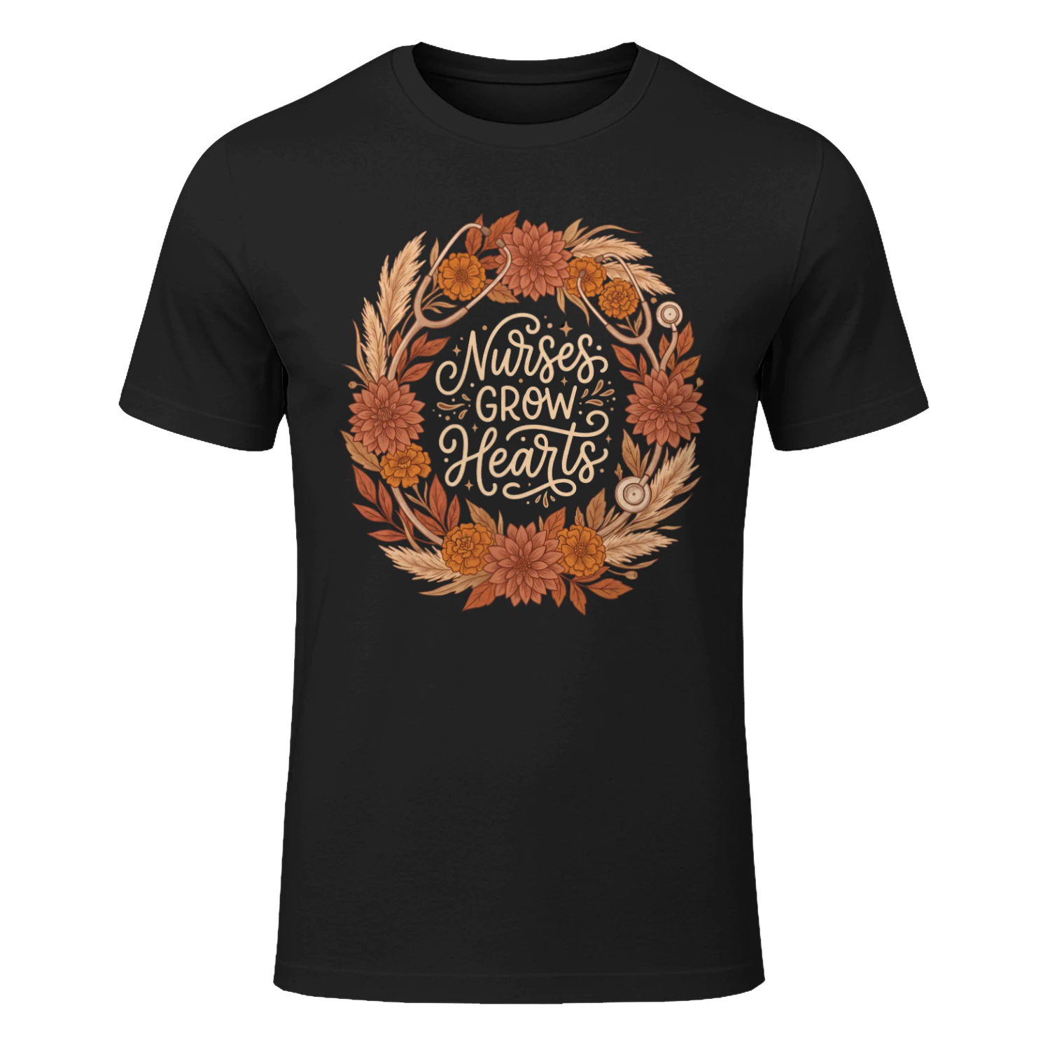 Beautiful Nurses Grow Hearts Autumn Floral Wreath Appreciation Graphic