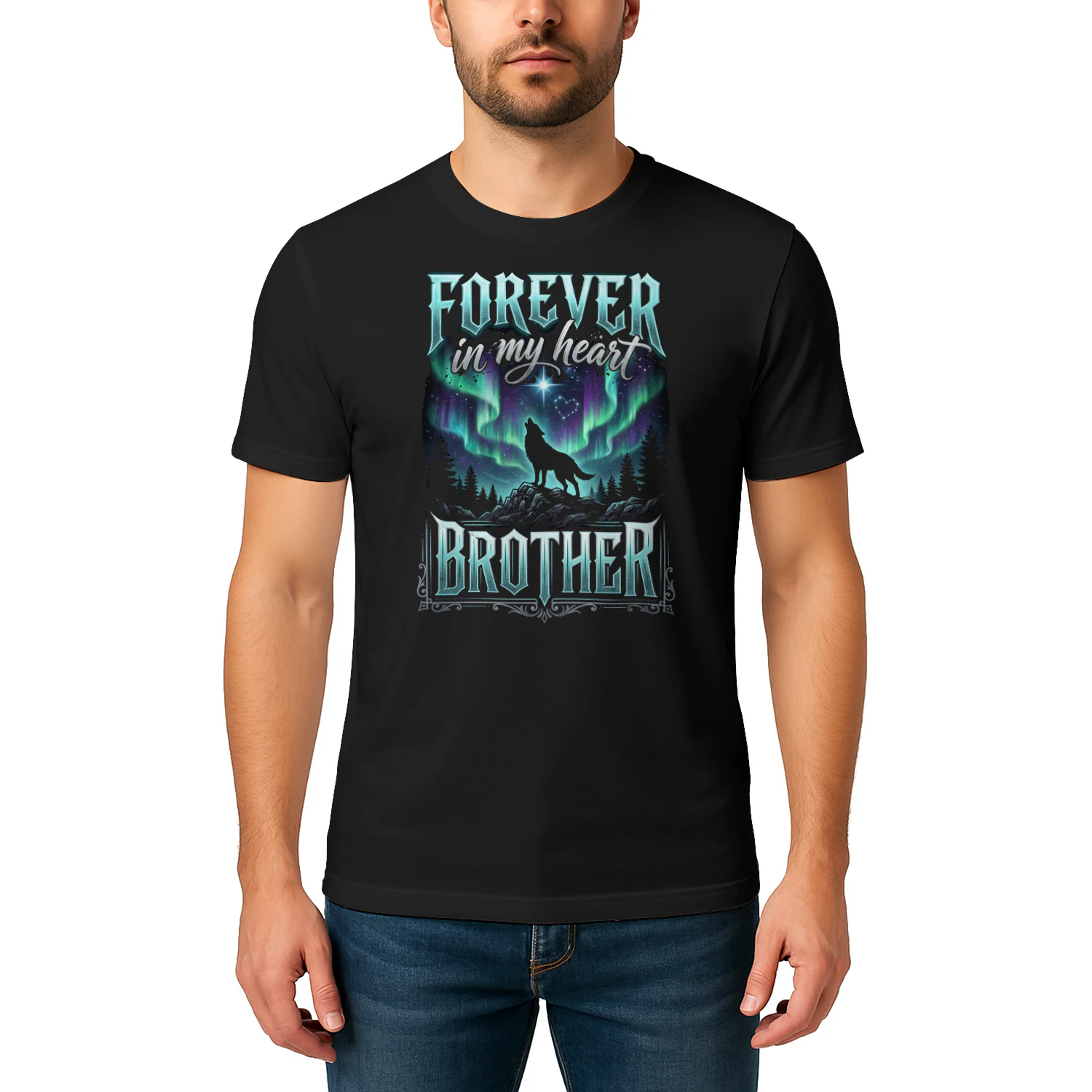 Majestic Forever In My Heart Brother Memorial Wolf Graphic