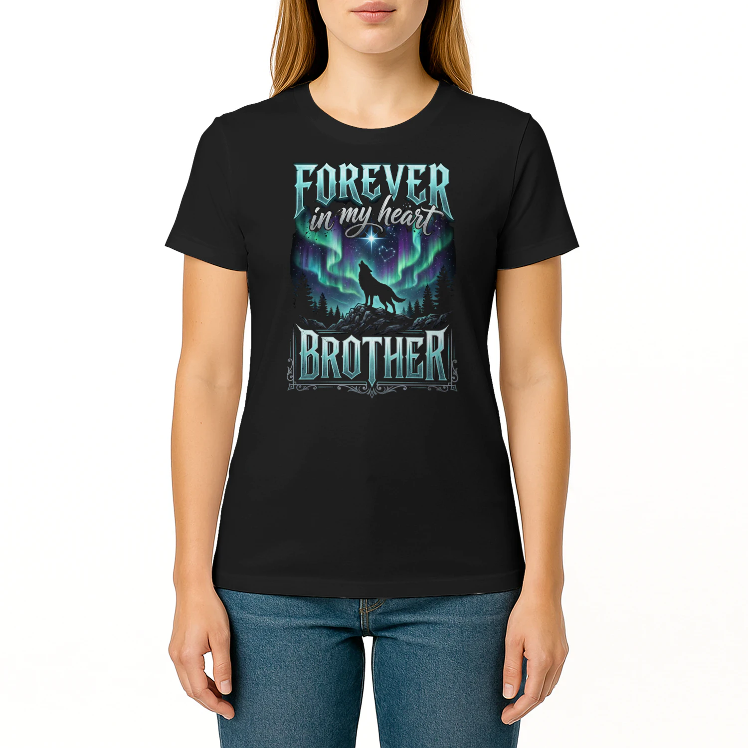 Majestic Forever In My Heart Brother Memorial Wolf Graphic