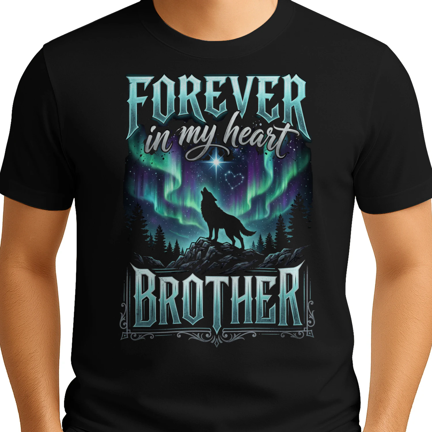 Majestic Forever In My Heart Brother Memorial Wolf Graphic
