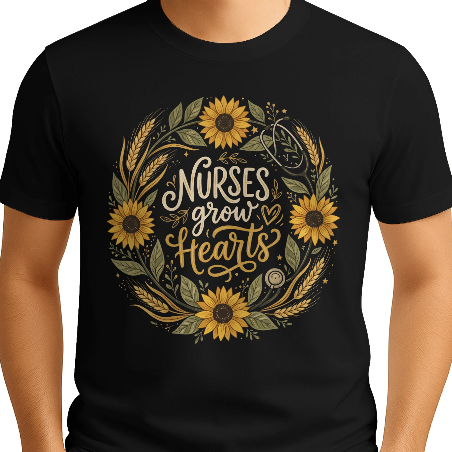 Sunflower Nurses Grow Hearts Floral Appreciation Apparel Design