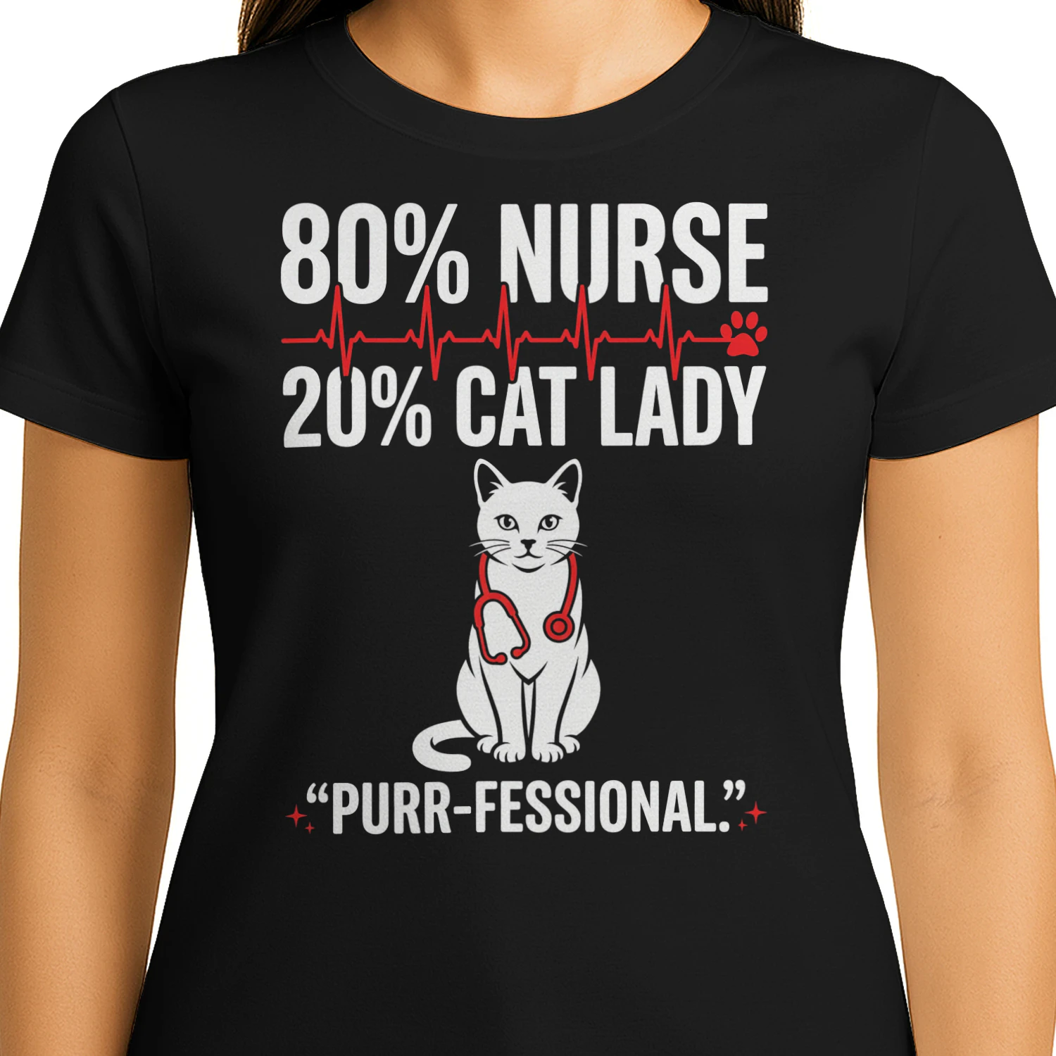 Cute Eighty Percent Nurse Twenty Percent Cat Lady Purrfessional Design
