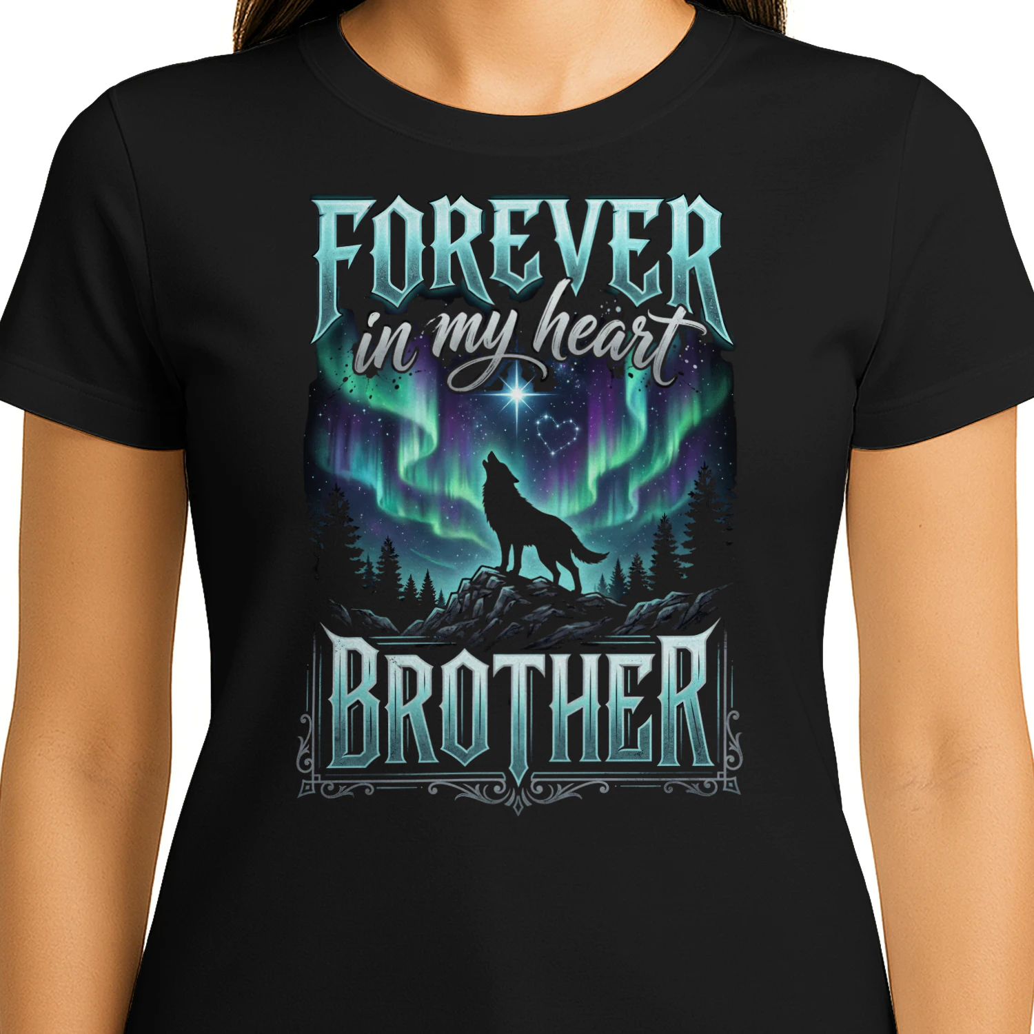 Majestic Forever In My Heart Brother Memorial Wolf Graphic