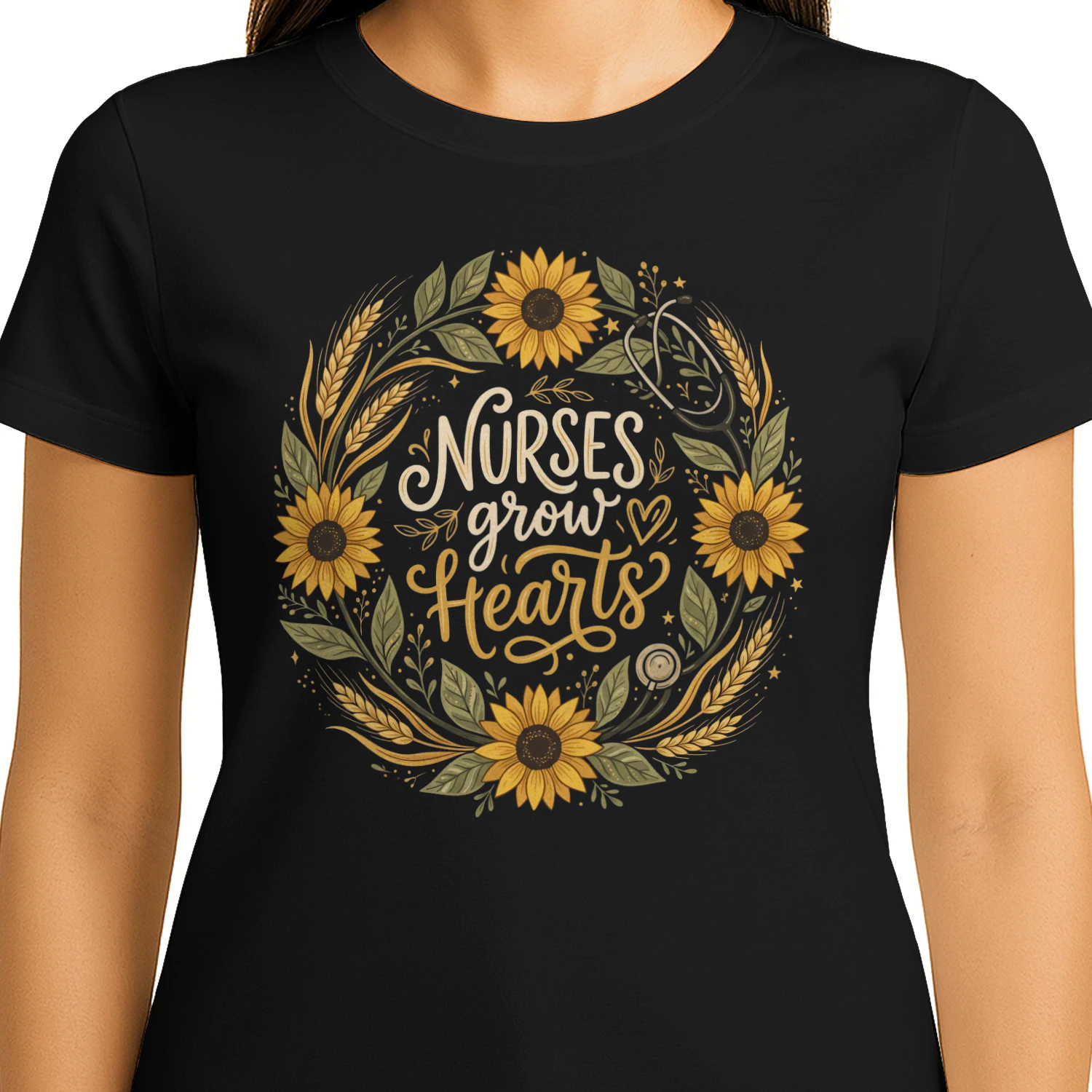 Sunflower Nurses Grow Hearts Floral Appreciation Apparel Design