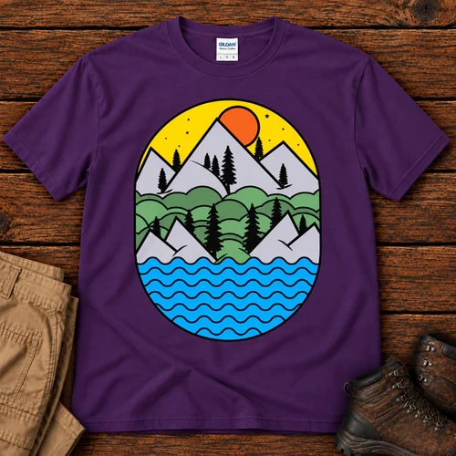 Vintage Mountain Lake Nature Adventure Hiking Graphic