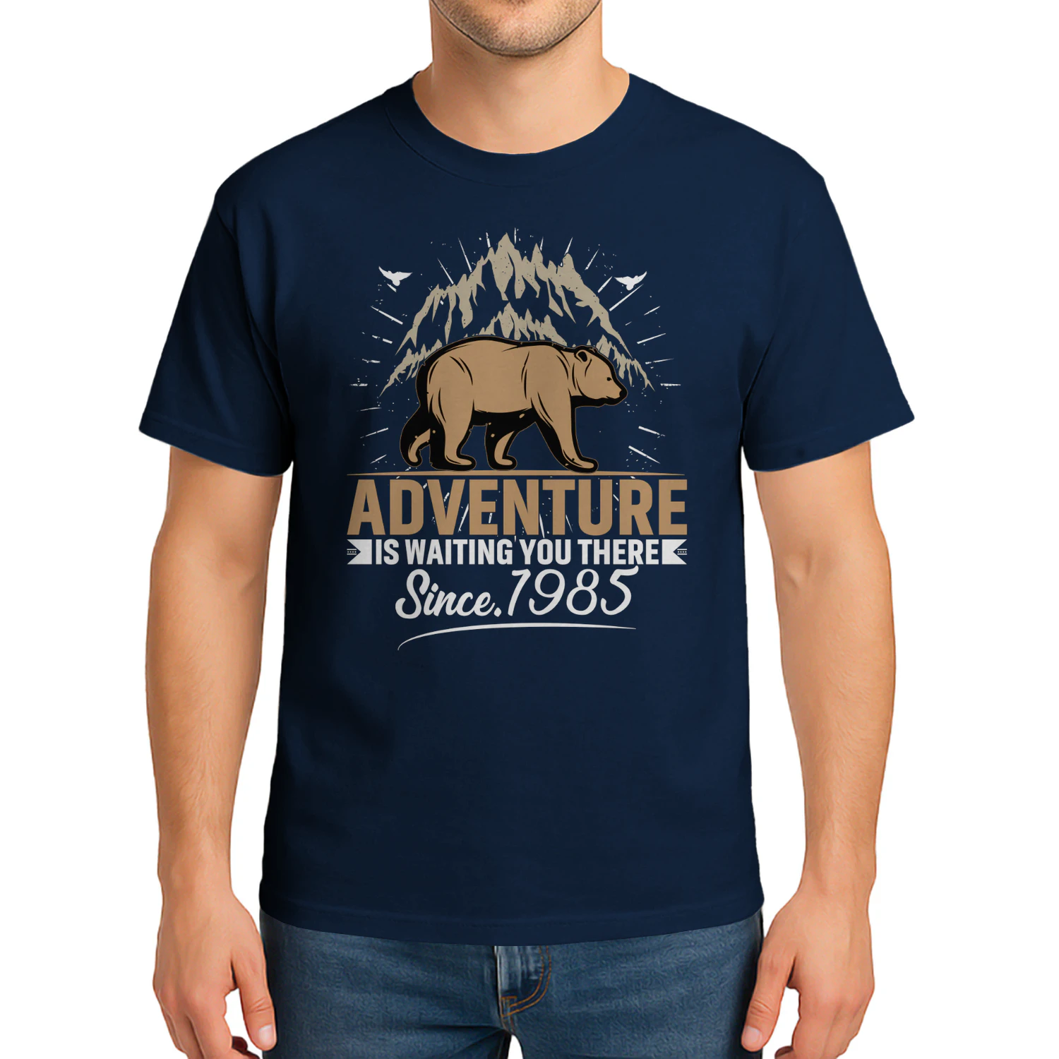 Adventure Awaits - Bear Hiking Mountain Retro design