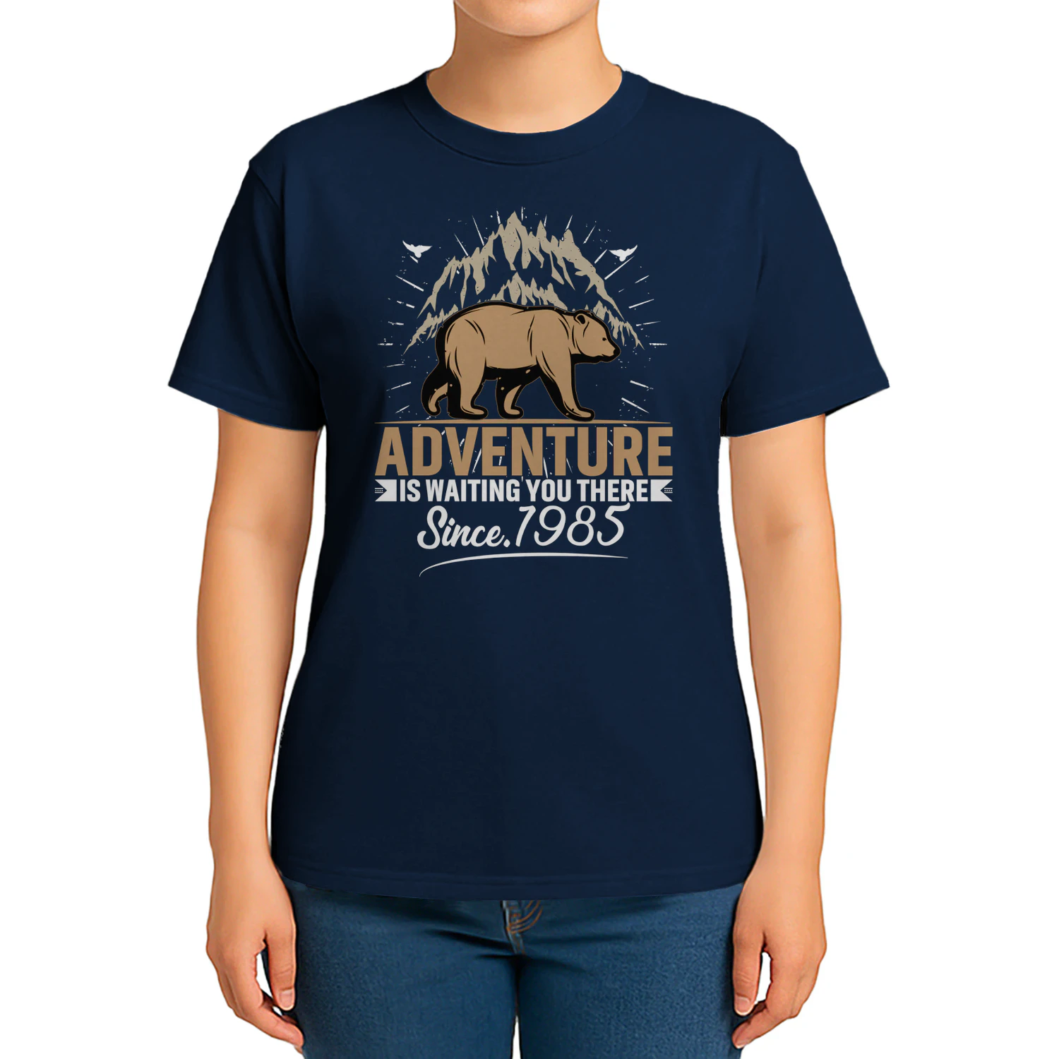 Adventure Awaits - Bear Hiking Mountain Retro design