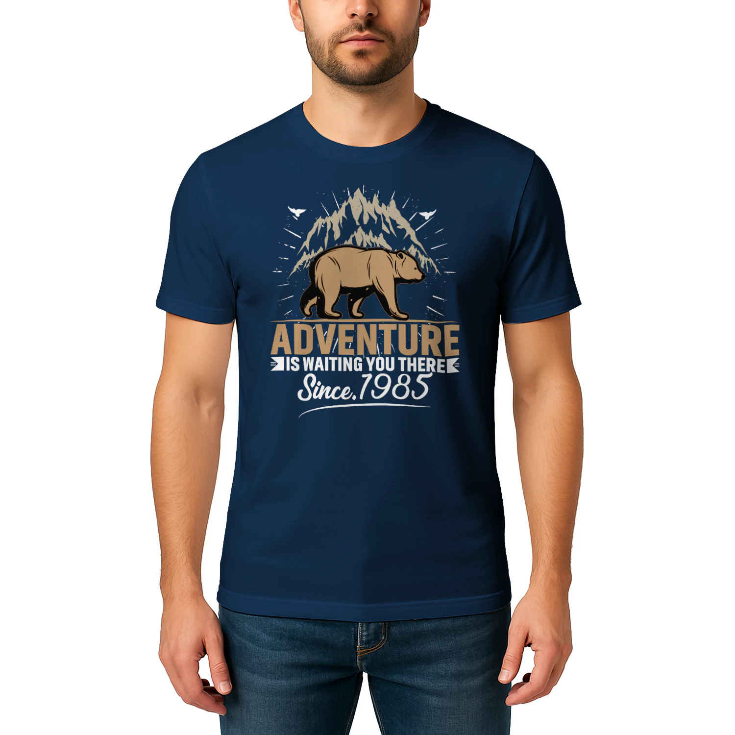 Adventure Awaits - Bear Hiking Mountain Retro design