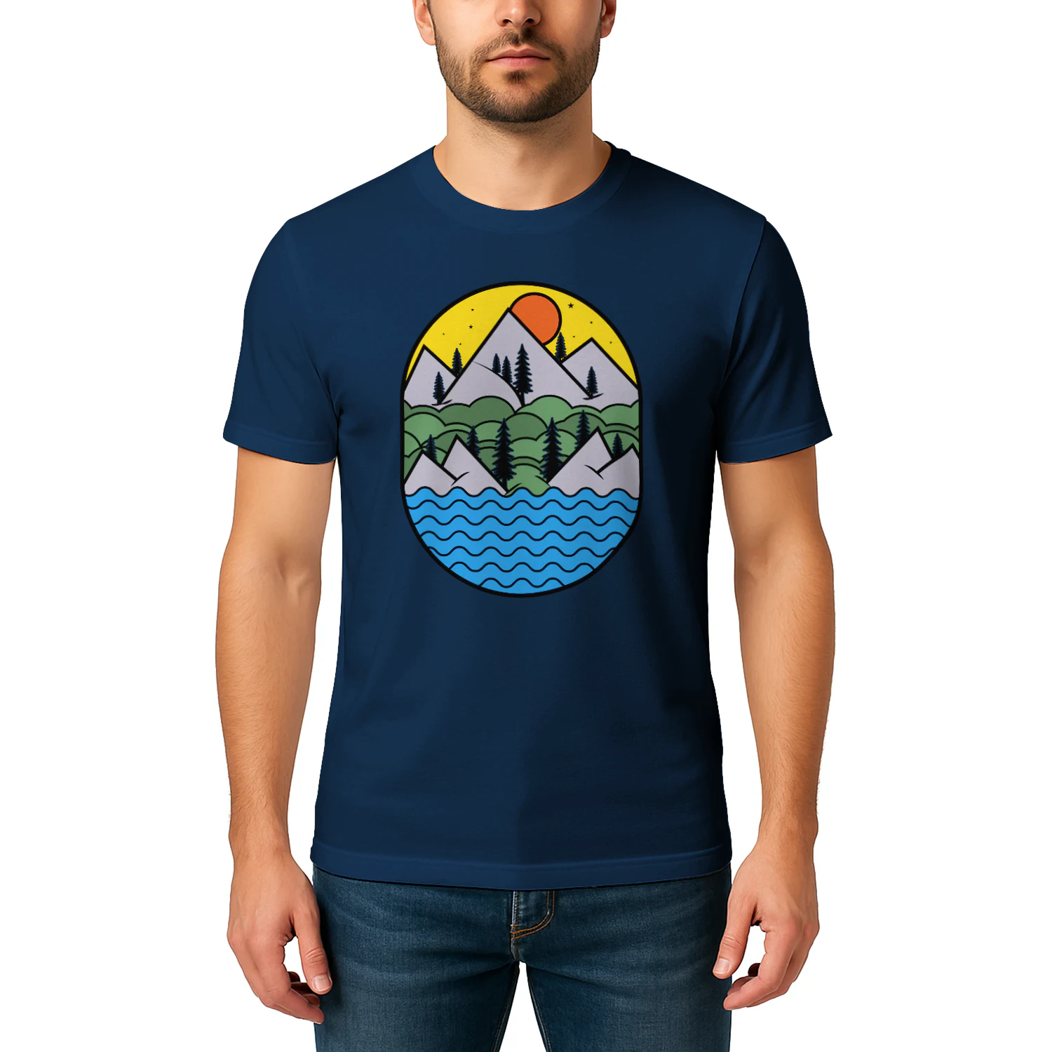 Vintage Mountain Lake Nature Adventure Hiking Graphic