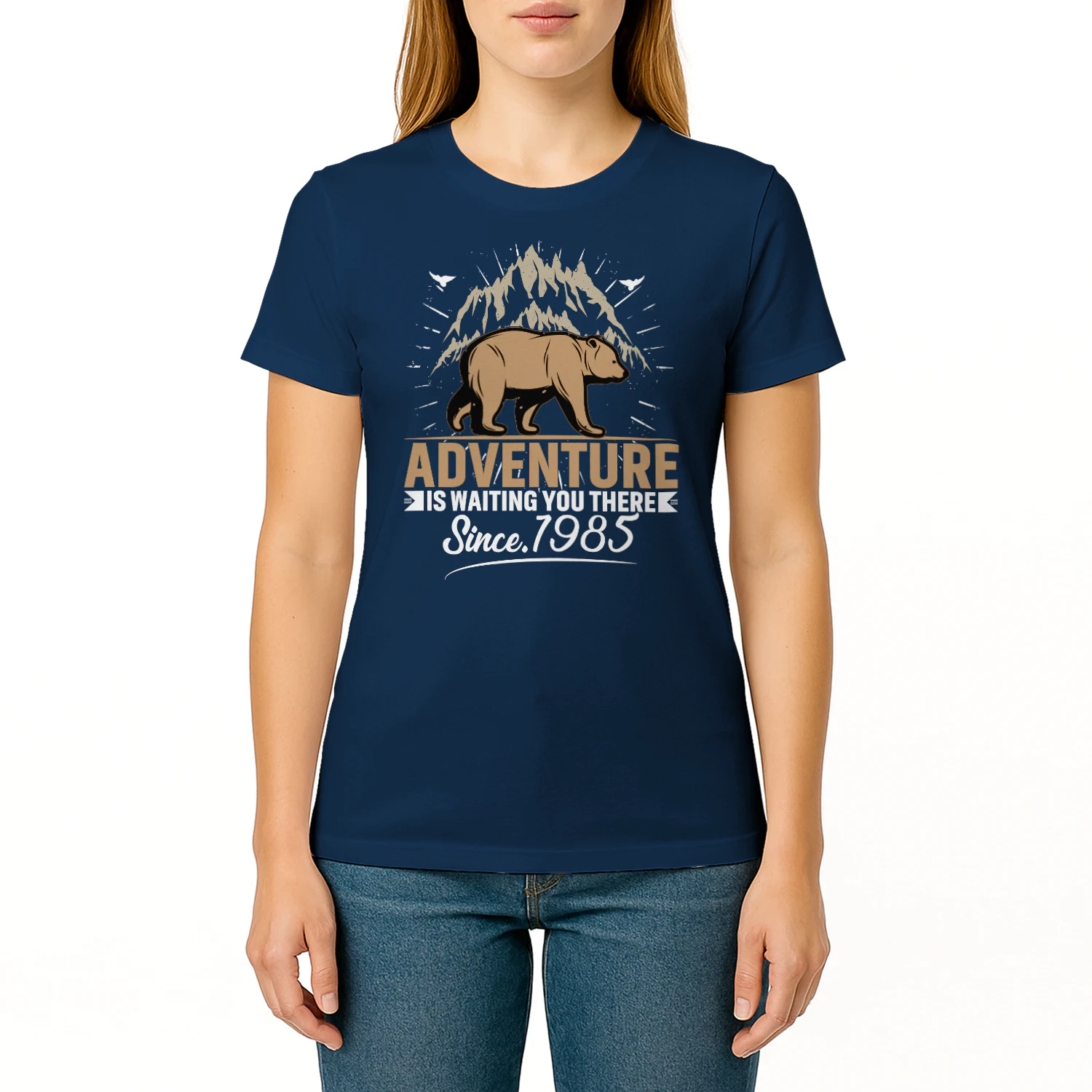 Adventure Awaits - Bear Hiking Mountain Retro design