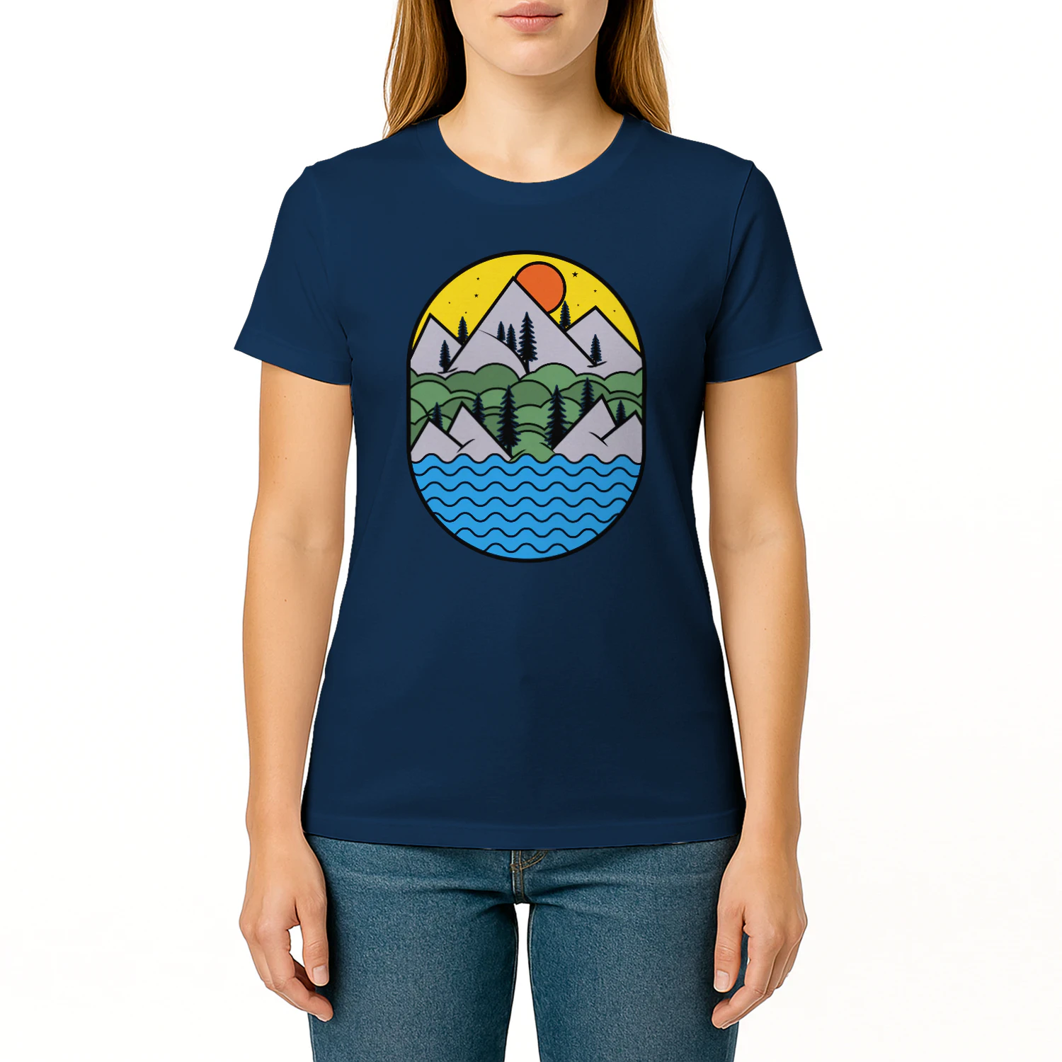 Vintage Mountain Lake Nature Adventure Hiking Graphic
