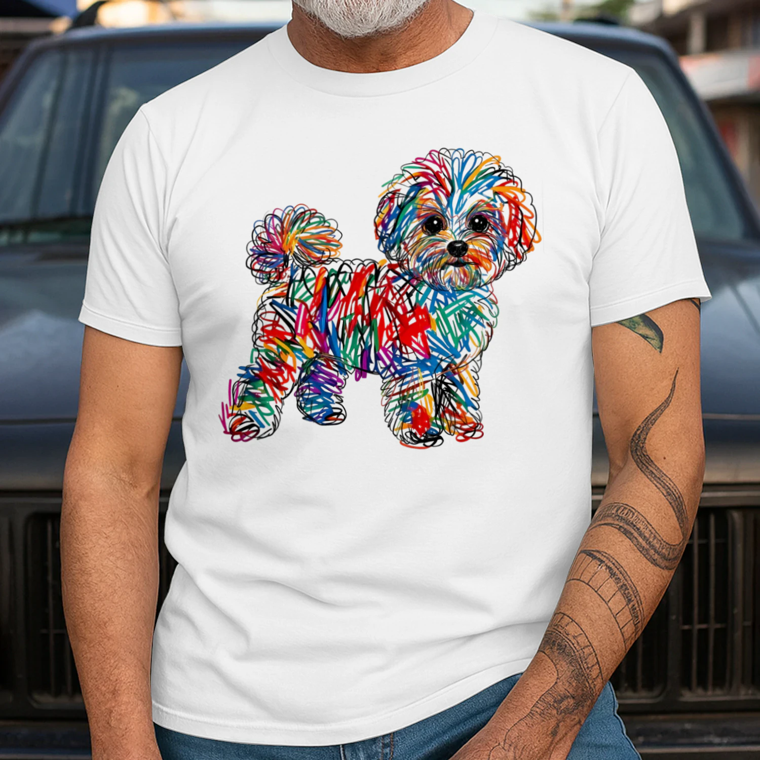 Colorful Scribble Bichon Frise